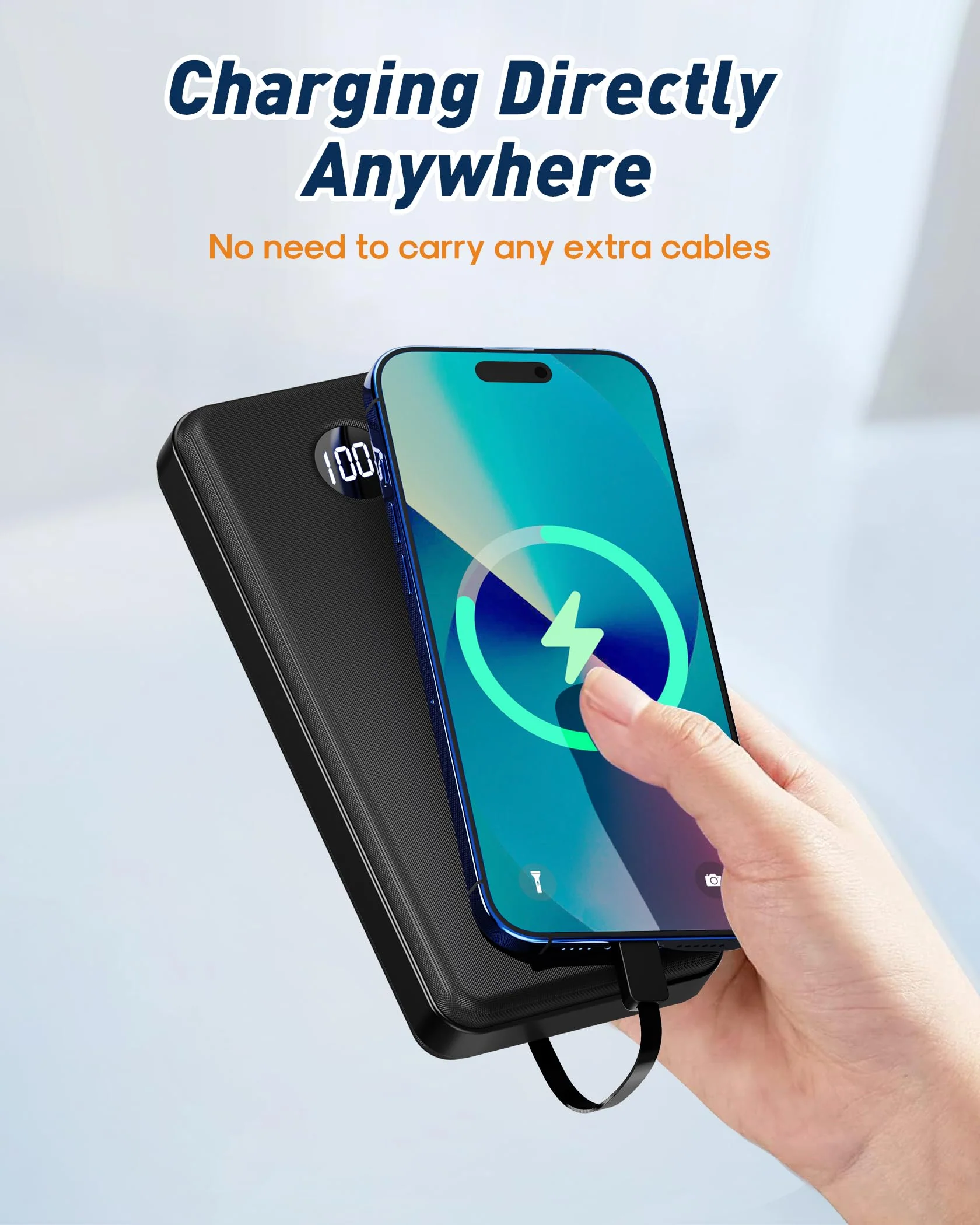 Portable Charger Power Bank - 37000mAh Portable Phone Battery with 4 Built-in Cables, 22.5W Fast Charging Battery Pack Bank Compatible with iPhone 16 15 14 13 Android Samsung Google Pixel etc(1 Pack) Black - Image 6