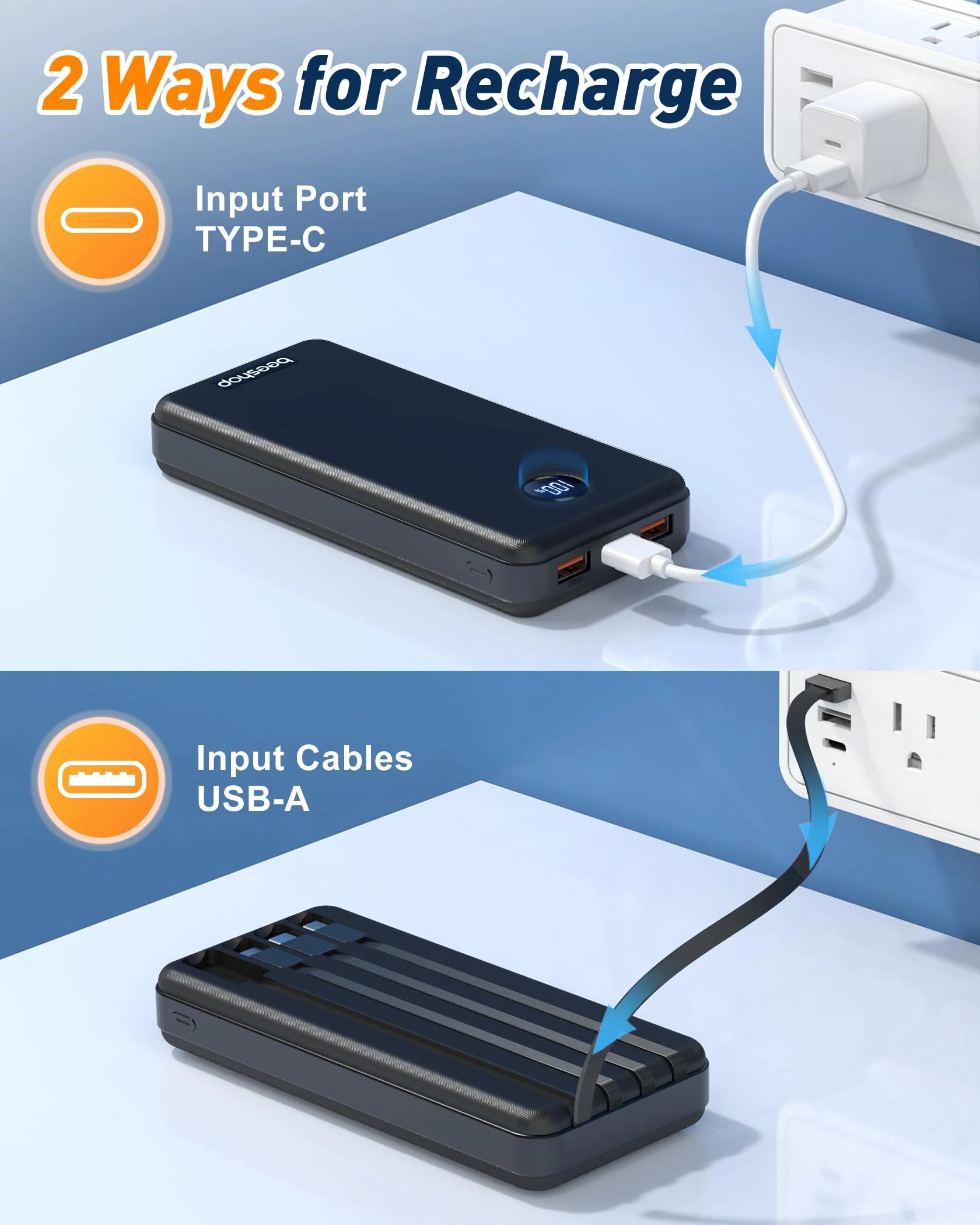 Portable Charger Power Bank - 37000mAh Portable Phone Battery with 4 Built-in Cables, 22.5W Fast Charging Battery Pack Bank Compatible with iPhone 16 15 14 13 Android Samsung Google Pixel etc(1 Pack) Black - Image 7