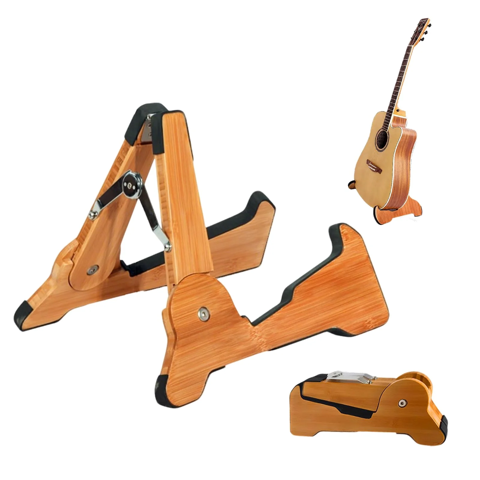 Portable Guitar Stand Floor - Folding Acoustic Electric Guitar Stands A-frame Wooden, Bamboo Single Bass Guitar Holder Portable Soporte Para Guitarra Rack for Mandolin Banjo Ukulee Violin Folding Guitar Stand