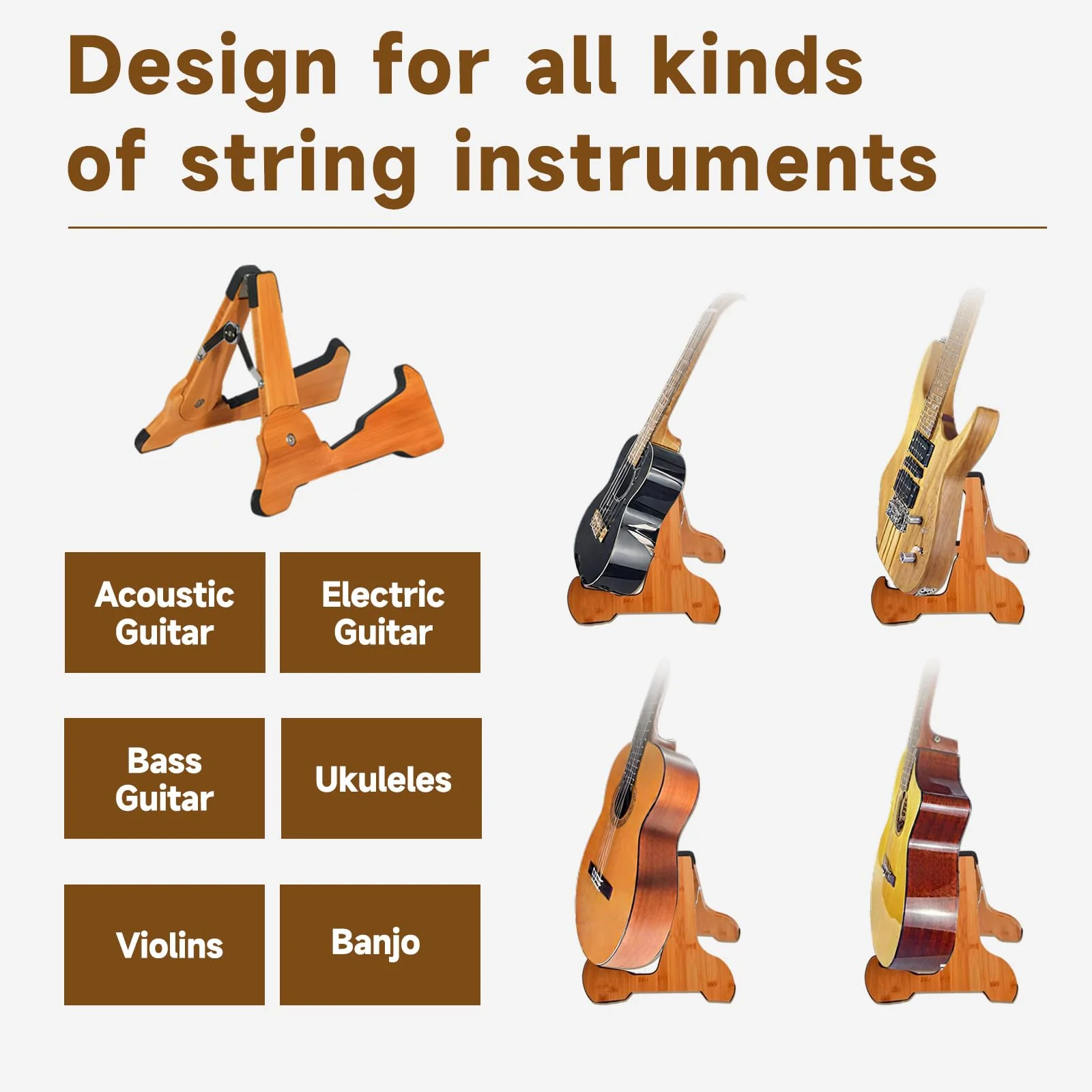 Portable Guitar Stand Floor - Folding Acoustic Electric Guitar Stands A-frame Wooden, Bamboo Single Bass Guitar Holder Portable Soporte Para Guitarra Rack for Mandolin Banjo Ukulee Violin Folding Guitar Stand - Image 5