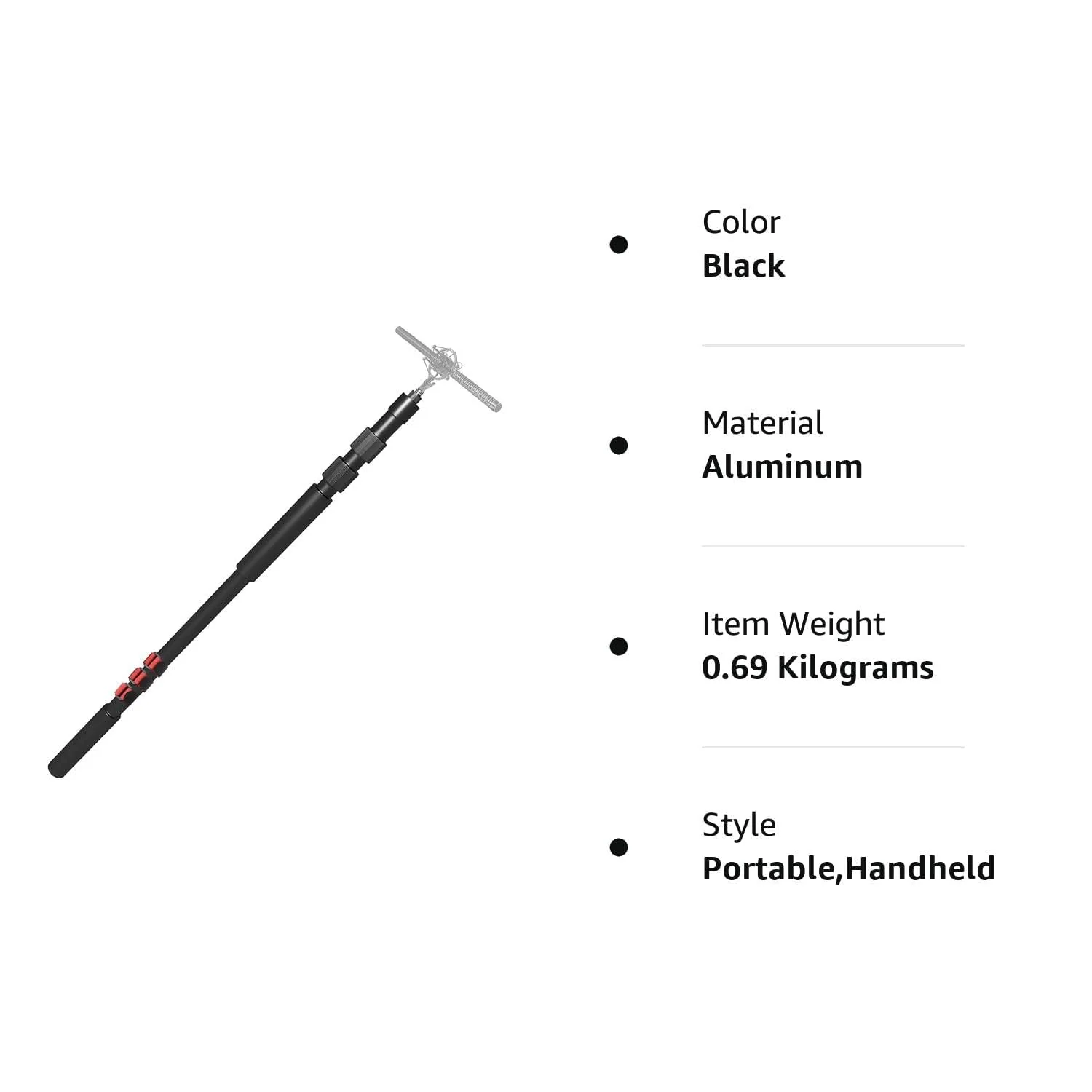 Portable Handheld Boom Pole for Shotgun Mic, 3-Section Extendable Microphone Arm for Filming with 3/8" and 5/8" Threads, 3ft to 8.3ft Adjustable Length - Image 8
