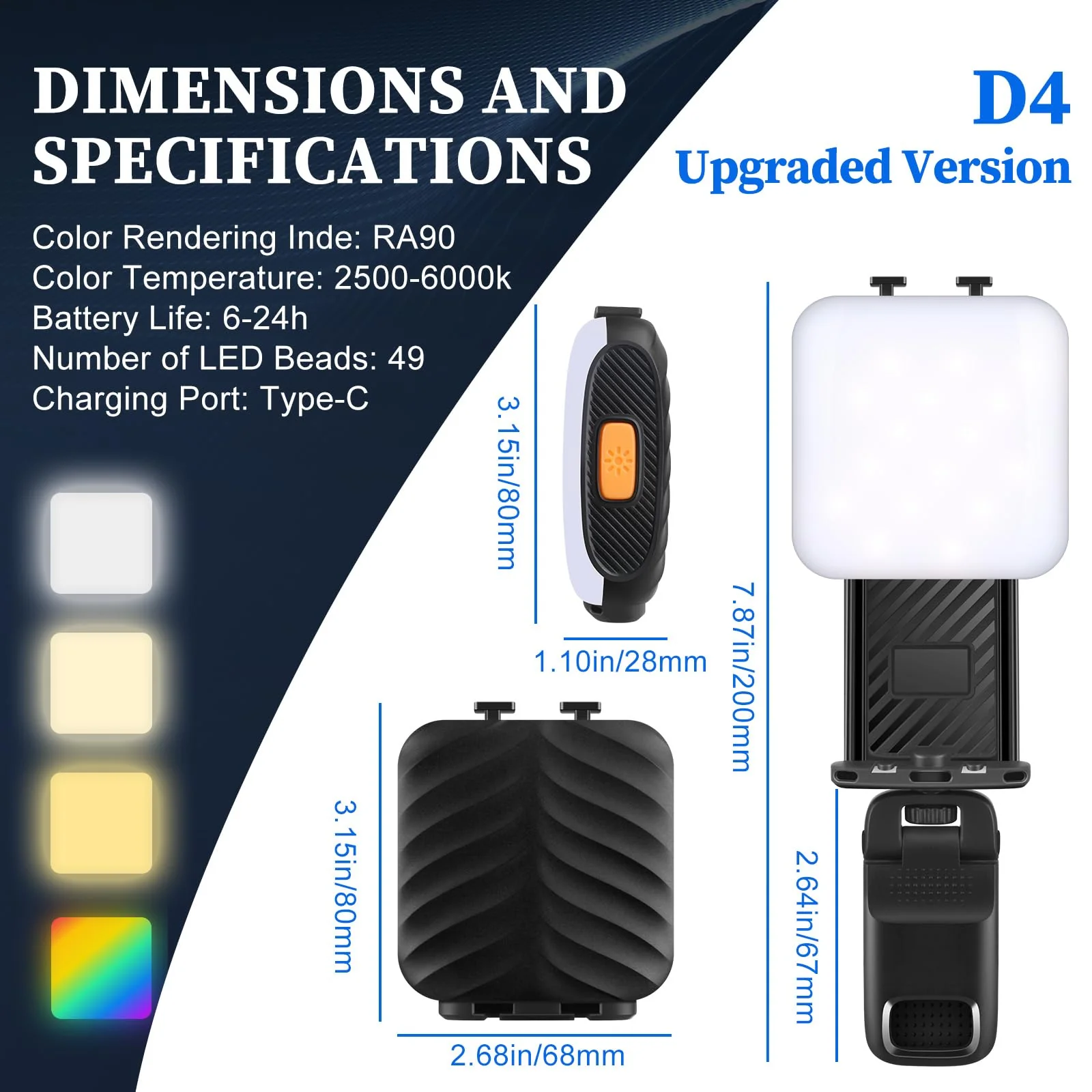 Portable LED Selfie Light with Mini Phone Light Clip,1000mAh Rechargeable, RGB Light Modes. Ideal for Selfie Shooting, Zoom Calls, Tik tok Live Streaming, Video Conferencing. D4 - Image 7