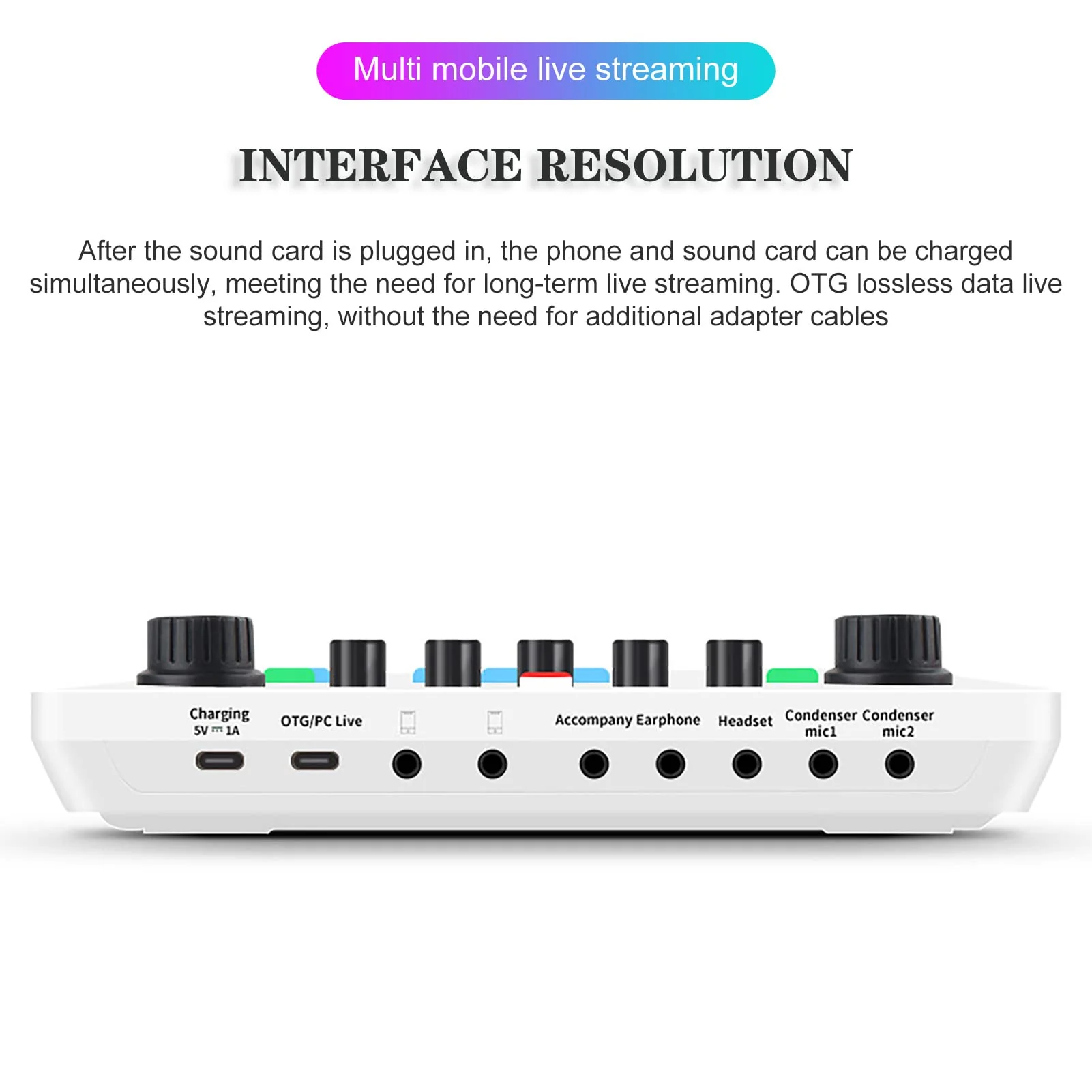 Portable Mixer,Professional Live Sound Card,Knob Design,Support for 12 Kinds of Warming Sound and a Key Mute,with Double Call Simple Port Design,Support for Two People Live at The Same Time - Image 3