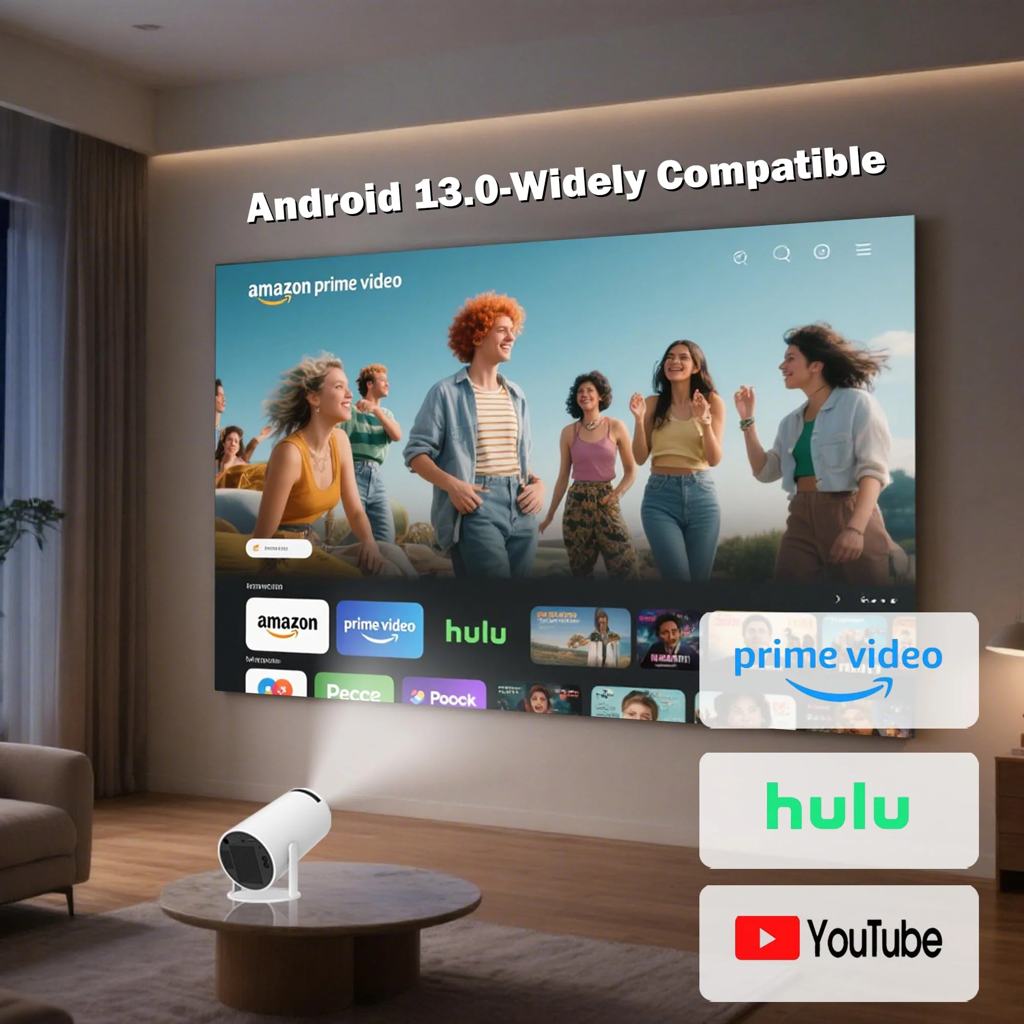 Portable Projector with WiFi and Bluetooth, Mini Projector Support 1080P, 180° Rotatable, Compatible with HDMI/USB/PC for Bedroom, Kids Room, Home Movie Nights - Image 2