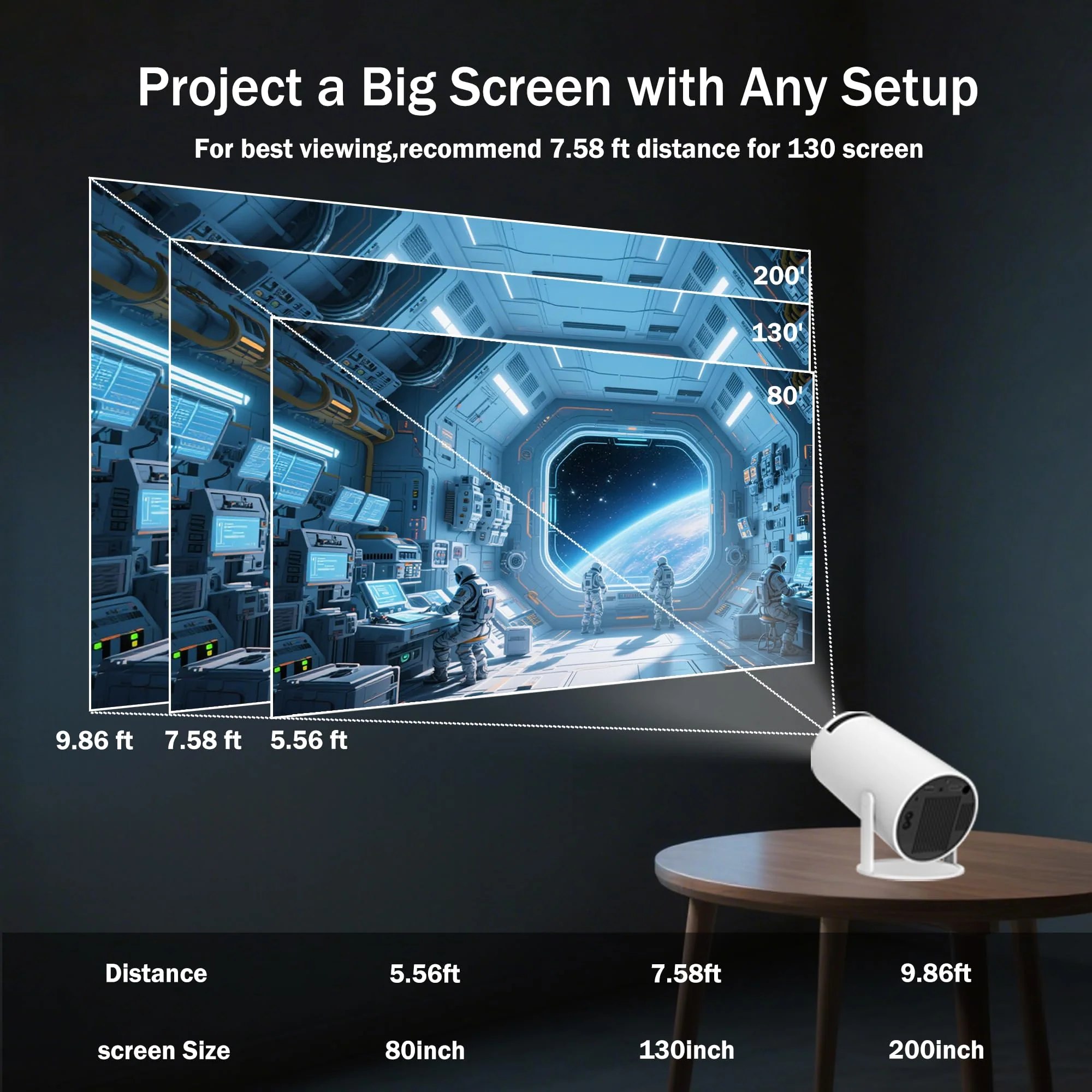 Portable Projector with WiFi and Bluetooth, Mini Projector Support 1080P, 180° Rotatable, Compatible with HDMI/USB/PC for Bedroom, Kids Room, Home Movie Nights - Image 7