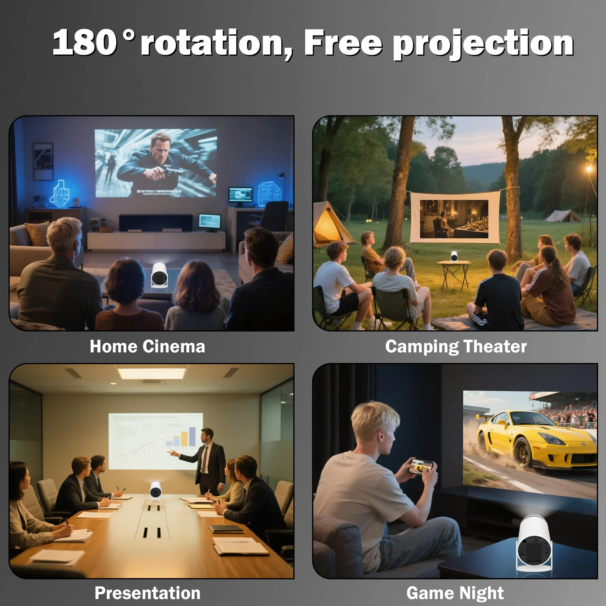 Portable Projector with WiFi and Bluetooth, Mini Projector Support 1080P, 180° Rotatable, Compatible with HDMI/USB/PC for Bedroom, Kids Room, Home Movie Nights - Image 8