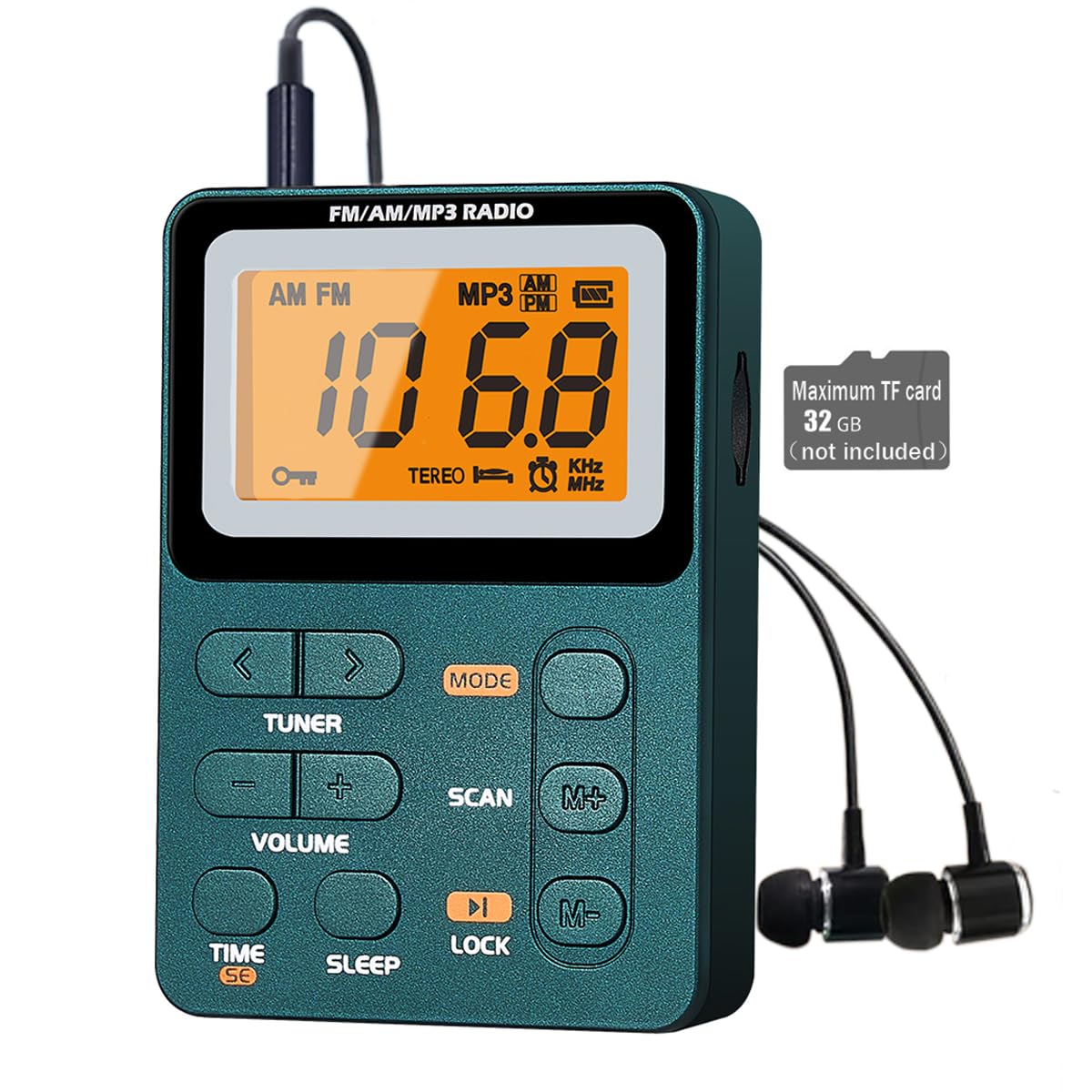 Portable Radio AM FM, Rechargeable Pocket Radio with Best Reception Digital Tuning, MP3, Stereo Earphone, Large LCD Screen, TF Card Socket, Transistorfor Radio for Jogging/Gym/Camping…