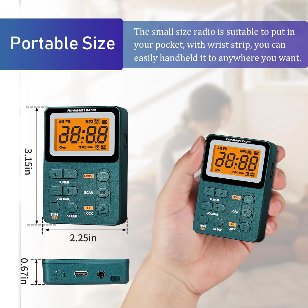 Portable Radio AM FM, Rechargeable Pocket Radio with Best Reception Digital Tuning, MP3, Stereo Earphone, Large LCD Screen, TF Card Socket, Transistorfor Radio for Jogging/Gym/Camping… - Image 5