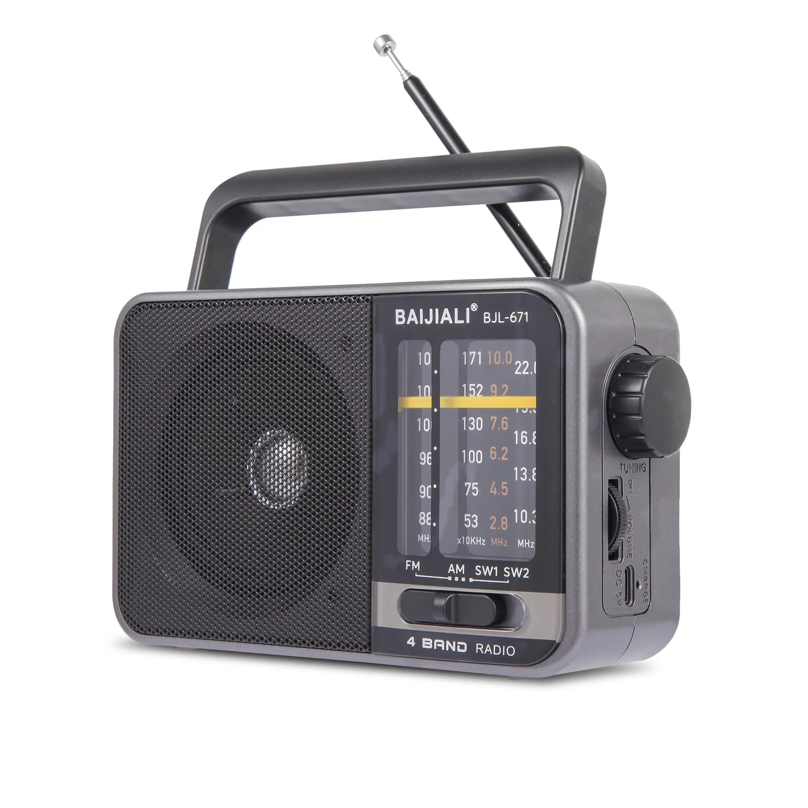 Portable Radio AM FM, Transistor AM FM Radio Portable with Loud Speaker, Small Radio Battery Powered or DC USB, Suitable for Indoor, Outdoor and Emergency Use(BJL-671)