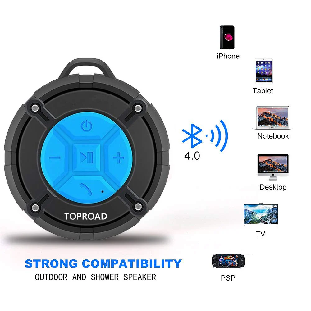 Portable Shower Speaker, IPX7 Waterproof Wireless Outdoor Speaker with HD Sound, 2 Suction Cups, Built-in Mic, Hands-Free Speakerphone for Bathroom, Pool, Beach, Hiking, Bicycle Blue - Image 3