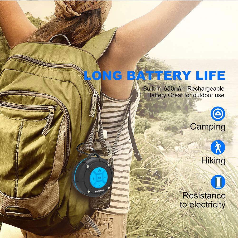 Portable Shower Speaker, IPX7 Waterproof Wireless Outdoor Speaker with HD Sound, 2 Suction Cups, Built-in Mic, Hands-Free Speakerphone for Bathroom, Pool, Beach, Hiking, Bicycle Blue - Image 5