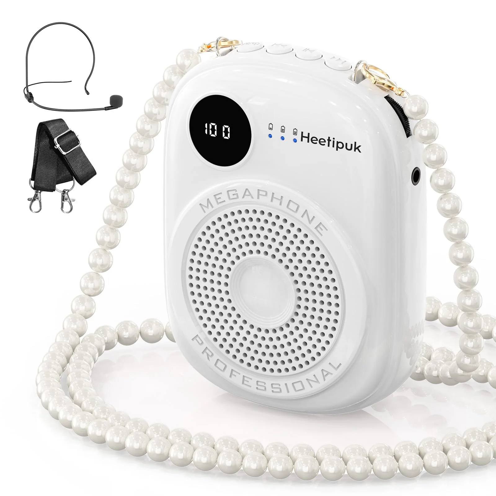 Portable Voice Amplifier Wired Microphone and Speaker,PA System Voice Amplifier with Mic Headset for Teachers,Speech,Tour Guides,Coaches,Yoga, Fitness Instructors Bluetooth 5.0 TF Card (White) White