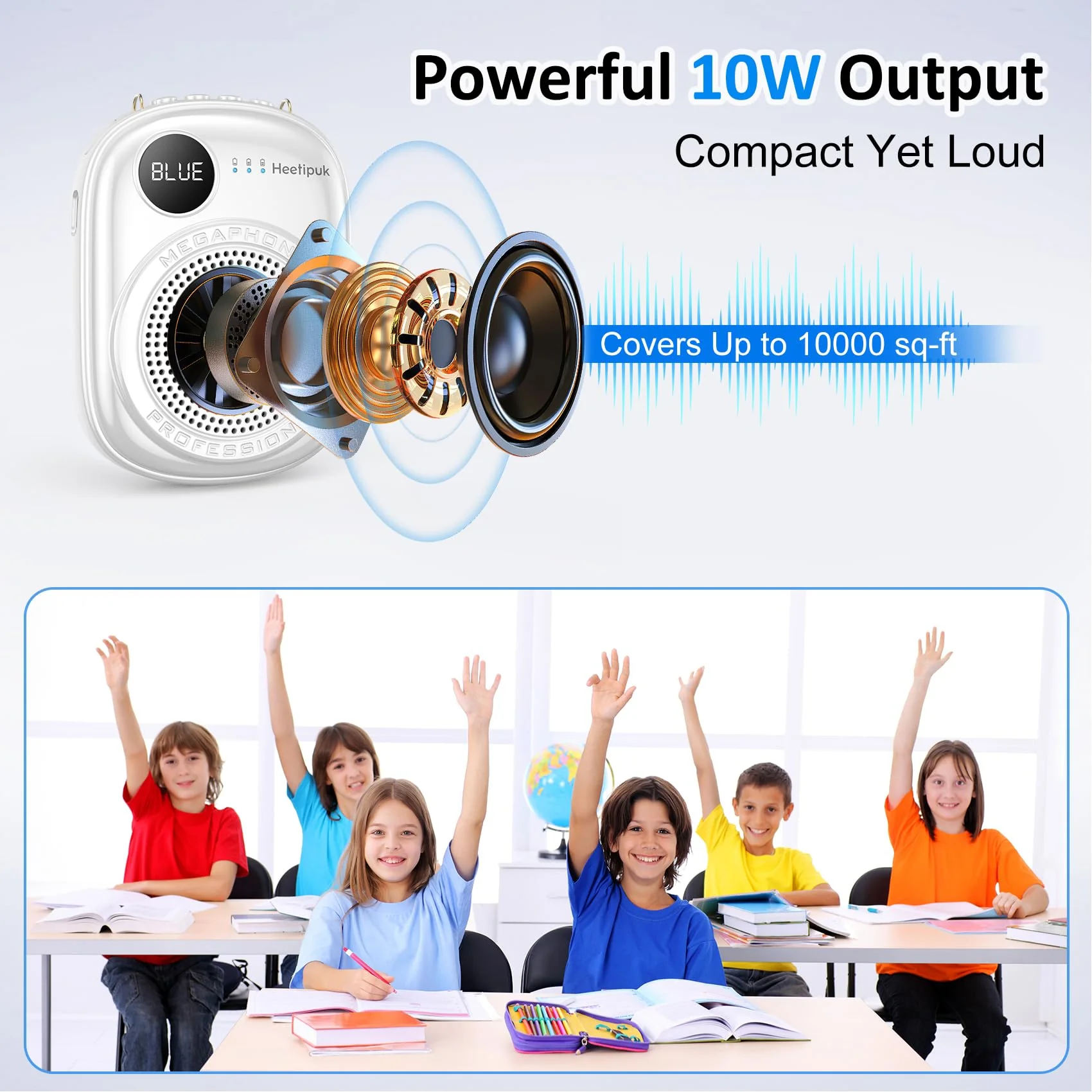 Portable Voice Amplifier Wired Microphone and Speaker,PA System Voice Amplifier with Mic Headset for Teachers,Speech,Tour Guides,Coaches,Yoga, Fitness Instructors Bluetooth 5.0 TF Card (White) White - Image 3