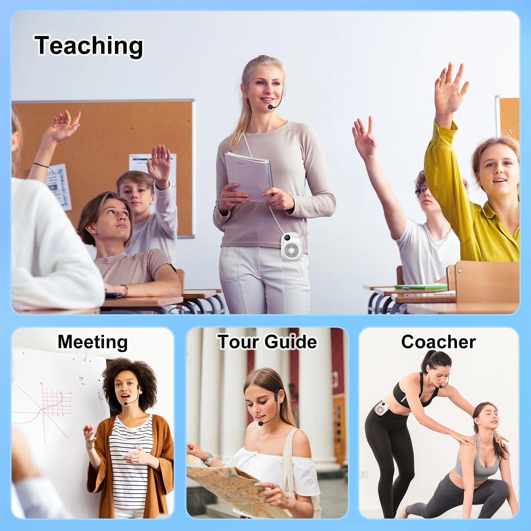 Portable Voice Amplifier Wired Microphone and Speaker,PA System Voice Amplifier with Mic Headset for Teachers,Speech,Tour Guides,Coaches,Yoga, Fitness Instructors Bluetooth 5.0 TF Card (White) White - Image 7