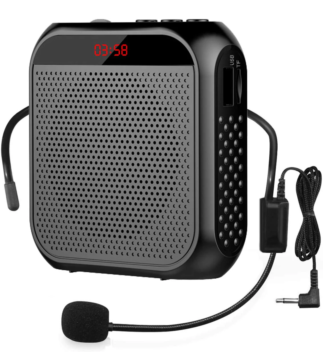 Portable Voice Amplifier with Wired Microphone Headset Rechargeable PA System Speaker Personal Microphone Speech Amplifier Power Amplifiers Loudspeaker for Teachers/Metting/Tour Guide (Black) Black