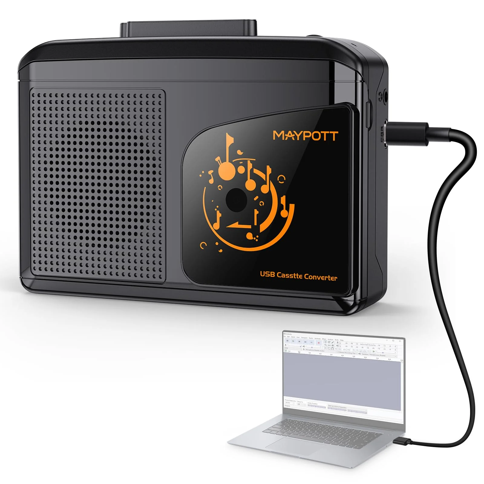 Portable Walkman Cassette Player Converter, Cassette to Digital Converter via USB, Compatible with PC/Laptops, Built-in Speaker&Headphone, Full Stereo Sound,Convert Walkman Tape to MP3/iPod Format