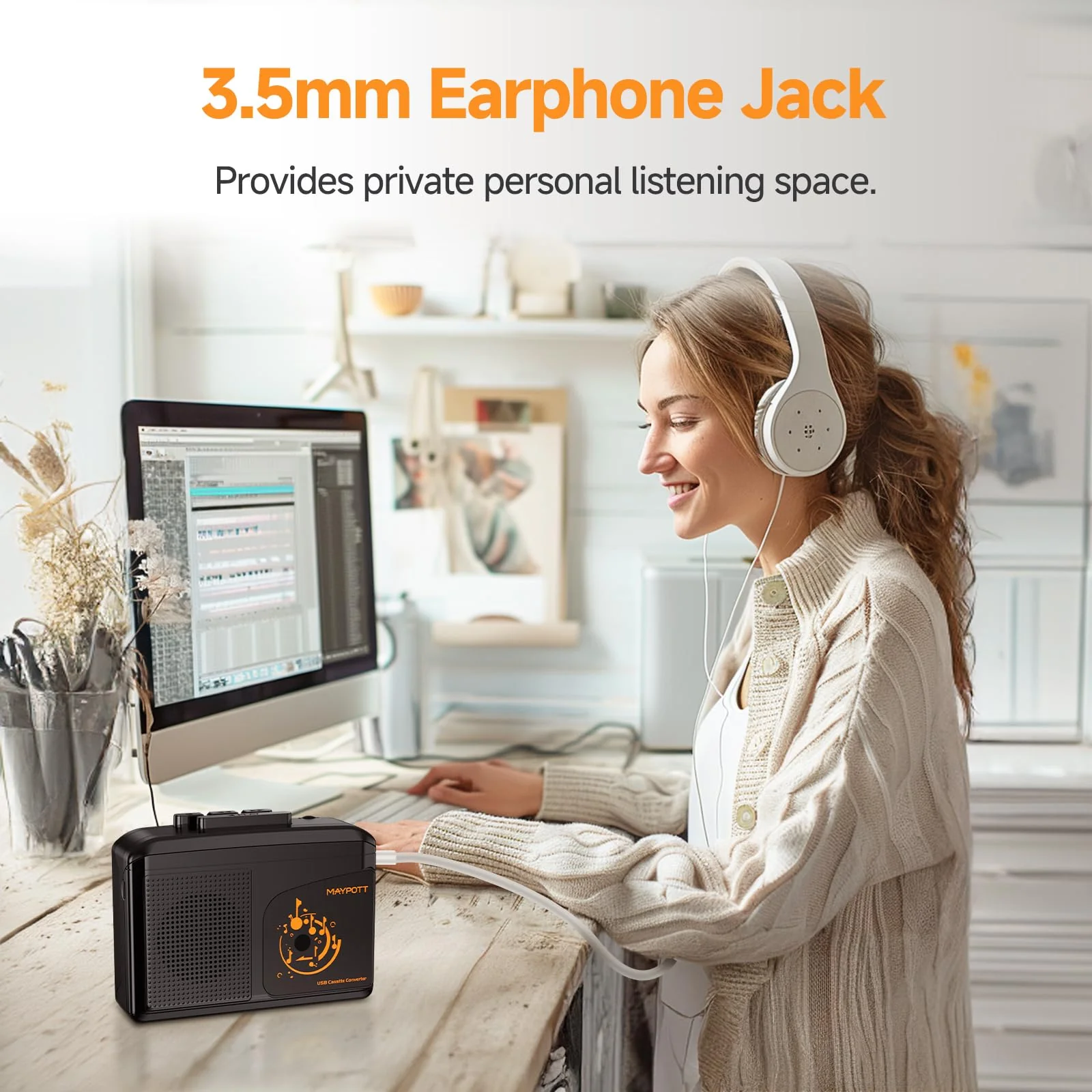Portable Walkman Cassette Player Converter, Cassette to Digital Converter via USB, Compatible with PC/Laptops, Built-in Speaker&Headphone, Full Stereo Sound,Convert Walkman Tape to MP3/iPod Format - Image 2