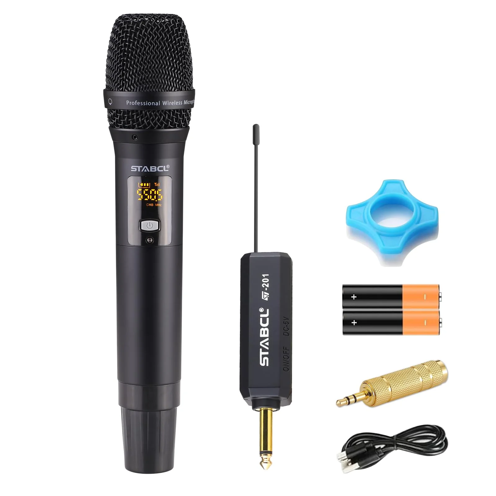 Portable Wireless Microphone for Karaoke Singing, UHF Metal Handheld Dynamic Mic with Rechargeable Receiver, Karaoke Microphone Wireless for Speaker, Singing, Dj, 200ft Range of Cordless Mic System channel 1
