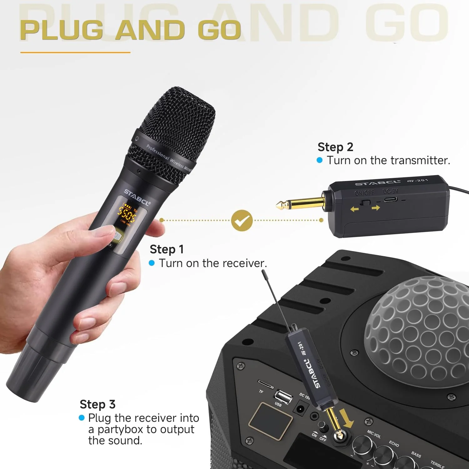 Portable Wireless Microphone for Karaoke Singing, UHF Metal Handheld Dynamic Mic with Rechargeable Receiver, Karaoke Microphone Wireless for Speaker, Singing, Dj, 200ft Range of Cordless Mic System channel 1 - Image 5