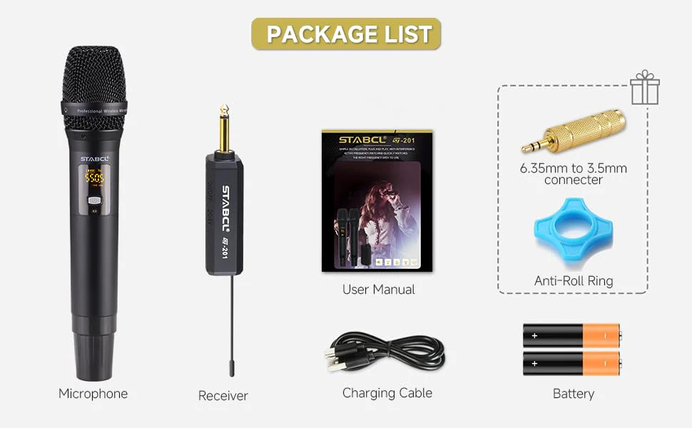 Portable Wireless Microphone for Karaoke Singing, UHF Metal Handheld Dynamic Mic with Rechargeable Receiver, Karaoke Microphone Wireless for Speaker, Singing, Dj, 200ft Range of Cordless Mic System channel 1 - Image 6