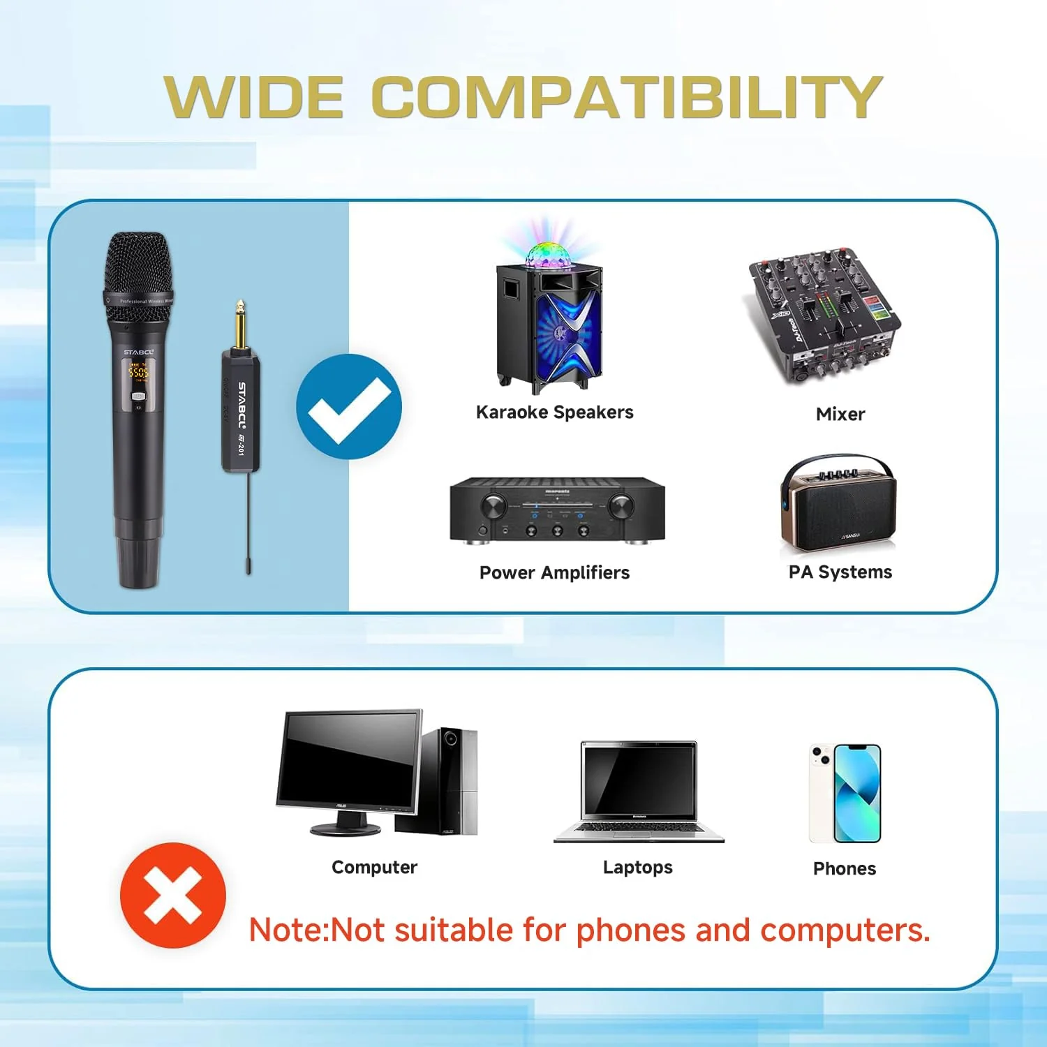 Portable Wireless Microphone for Karaoke Singing, UHF Metal Handheld Dynamic Mic with Rechargeable Receiver, Karaoke Microphone Wireless for Speaker, Singing, Dj, 200ft Range of Cordless Mic System channel 1 - Image 8