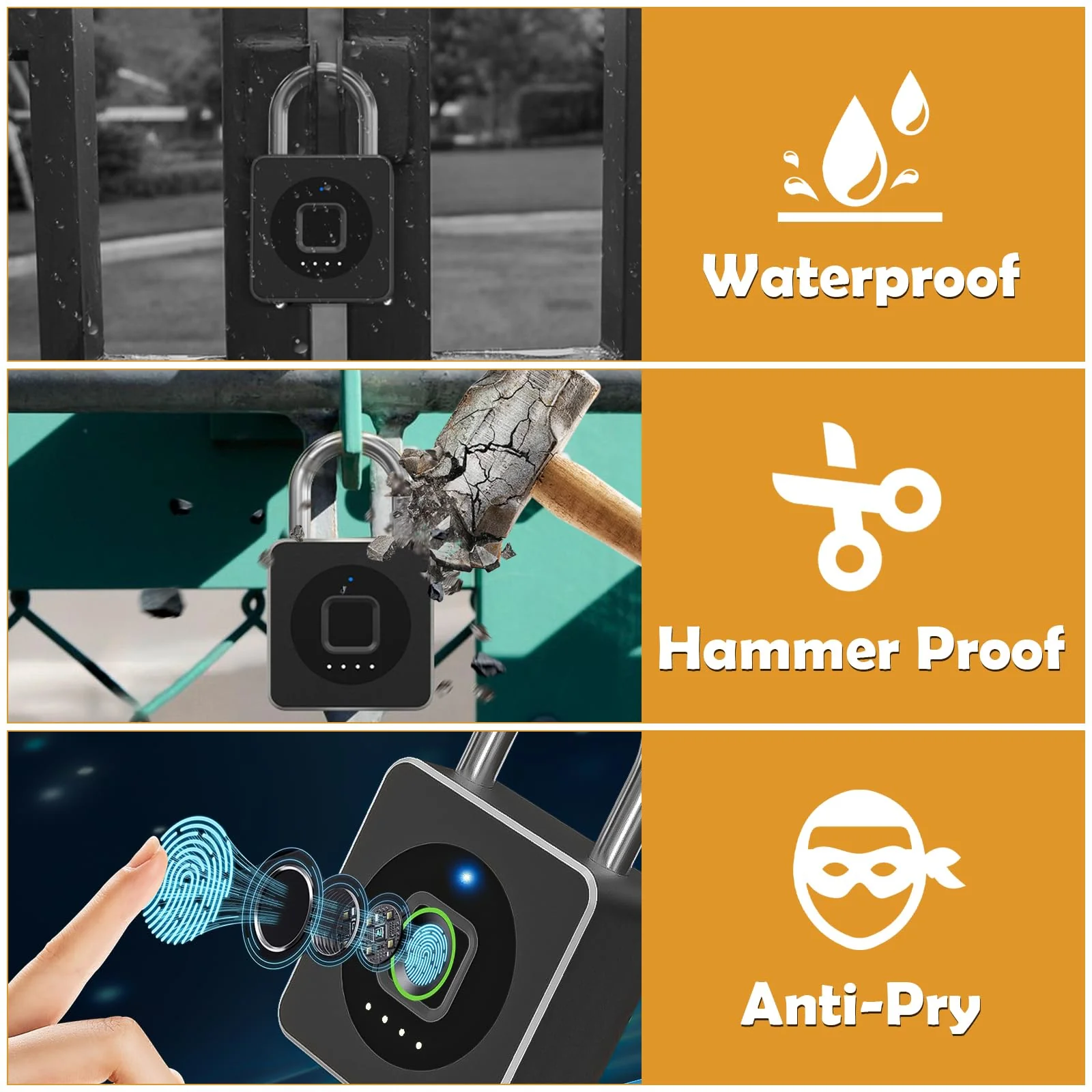 Pothunder Fingerprint Padlock, Fingerprint Lock with APP, Padlock with Steel Cable Keyless Biometric, Smart Padlock Waterproof Suitable for Gym, Locker, Helmet, Gate, Fence, Luggage Black with Cable - Image 7