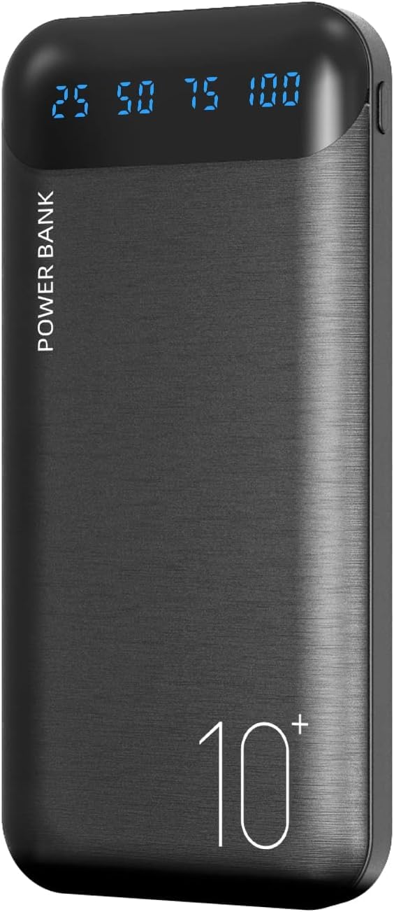 Power Bank 10000mAh Portable Charger Slim External Battery Pack with 2 USB 2.4A Outputs and USB C In/Out Compatible with Huawei iPhone 16 15 14 13 12 iPad Samsung Galaxy S20 Android Tablet (Black) Black