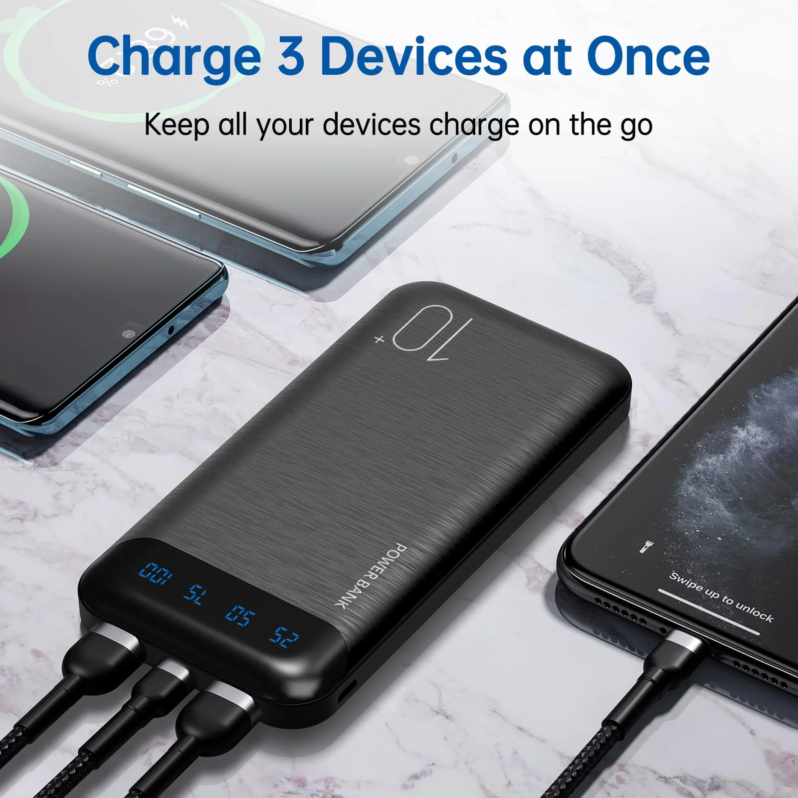 Power Bank 10000mAh Portable Charger Slim External Battery Pack with 2 USB 2.4A Outputs and USB C In/Out Compatible with Huawei iPhone 16 15 14 13 12 iPad Samsung Galaxy S20 Android Tablet (Black) Black - Image 4
