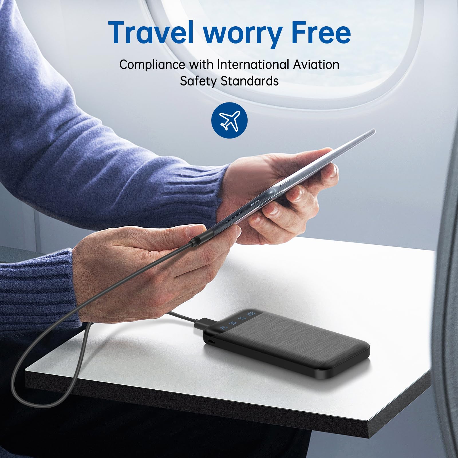 Power Bank 10000mAh Portable Charger Slim External Battery Pack with 2 USB 2.4A Outputs and USB C In/Out Compatible with Huawei iPhone 16 15 14 13 12 iPad Samsung Galaxy S20 Android Tablet (Black) Black - Image 5