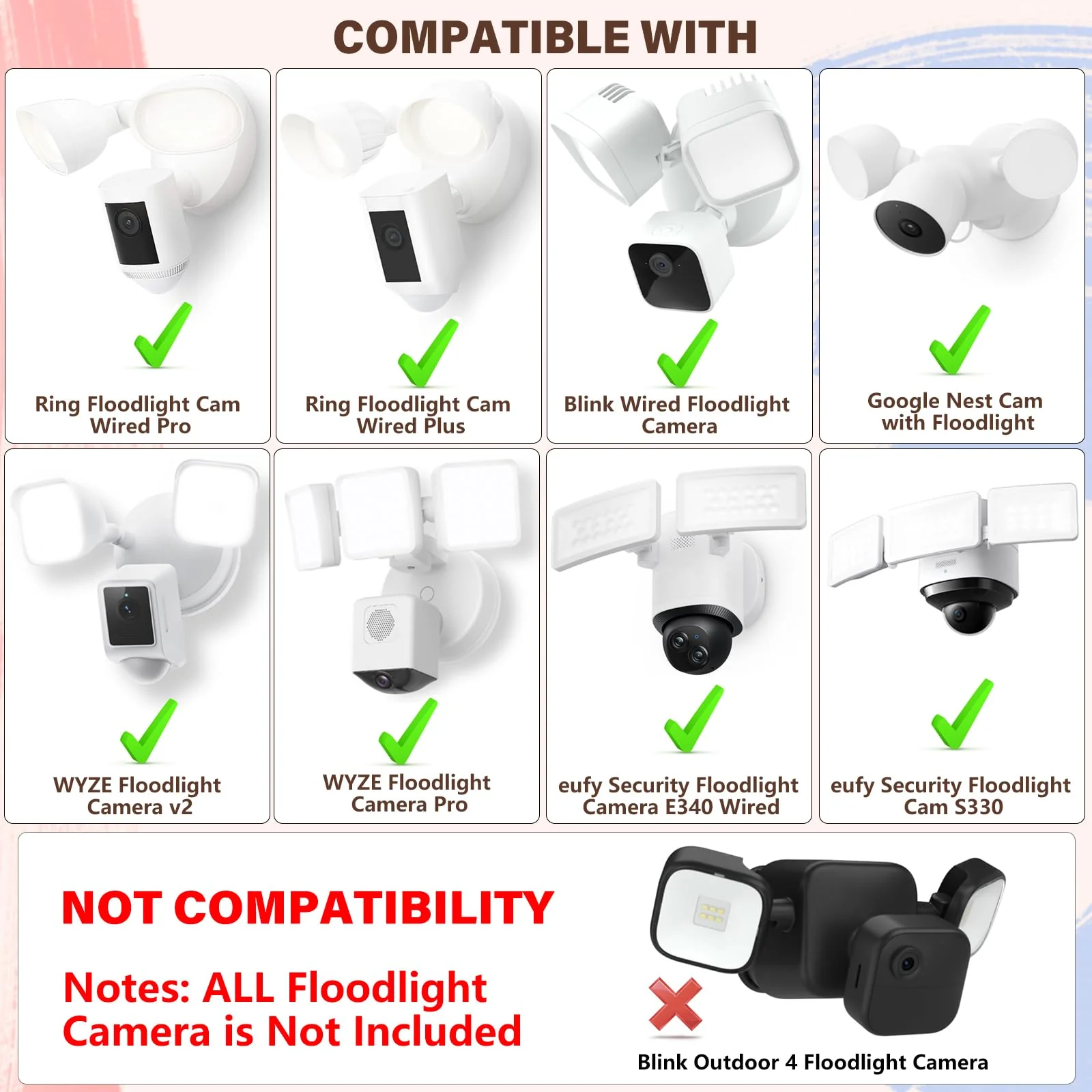Power Cable and Plug-in Mount for Floodlight Cams Compatible with Floodlight Cam Wired Pro/Plus, Blink Wired Floodlight Camera, Electrical Box with 20ft Weatherproof Cable -(2in1 Mount and Cord Set) Black - Image 2