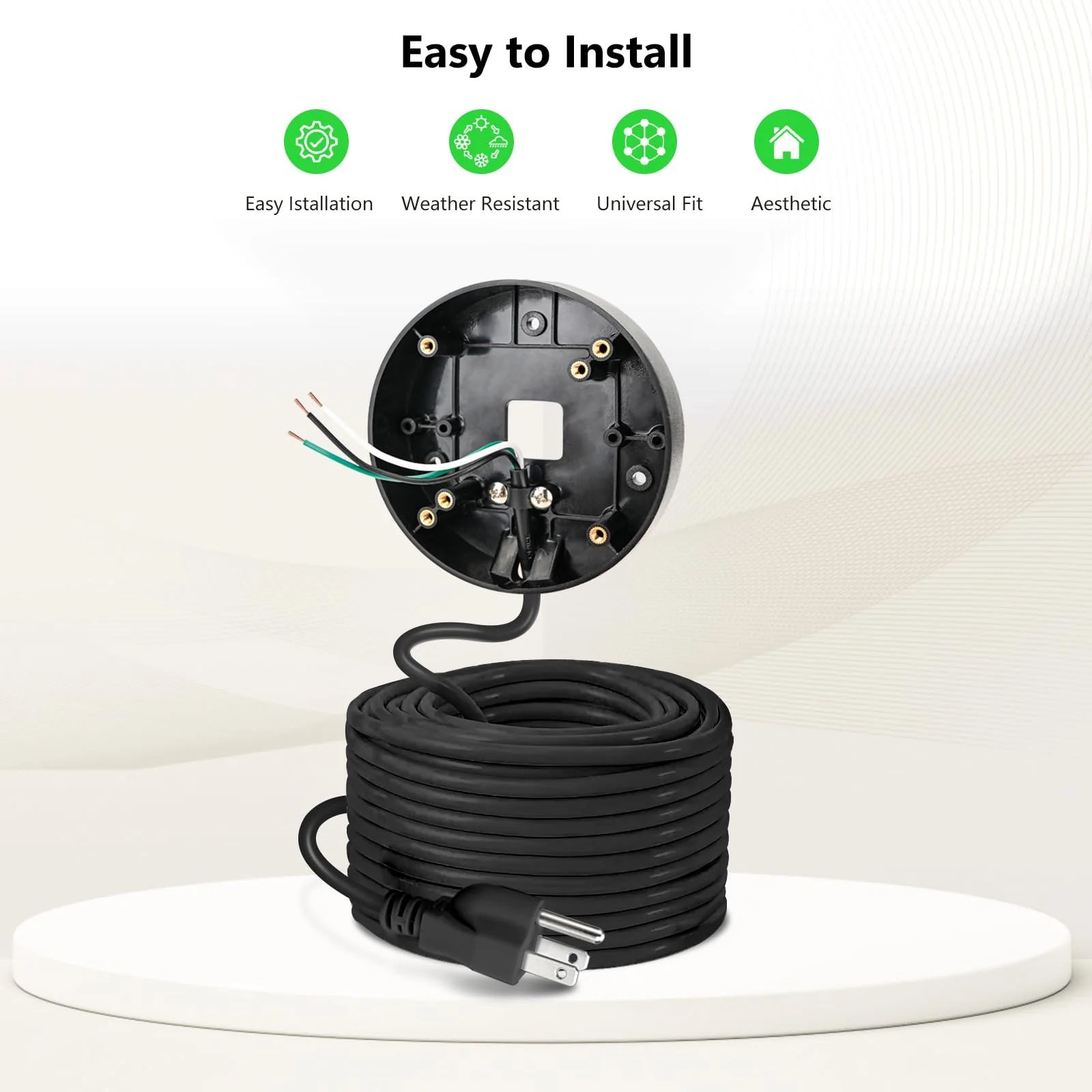 Power Cable and Plug-in Mount for Floodlight Cams Compatible with Floodlight Cam Wired Pro/Plus, Blink Wired Floodlight Camera, Electrical Box with 20ft Weatherproof Cable -(2in1 Mount and Cord Set) Black - Image 3