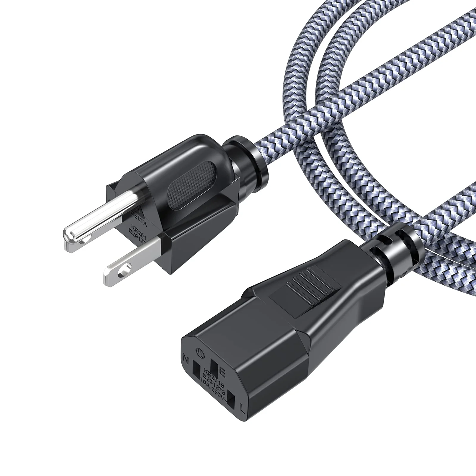 Power Cord, Goalfish 3.3FT/1M TV Power Cord 10A 250V Power Cable UL Certified 18AWG 3 Prong AC Power Cable Nylon Braided PC Power Cord Replacement for Computer, HDTV, Monitor, Printer Grey - Image 6