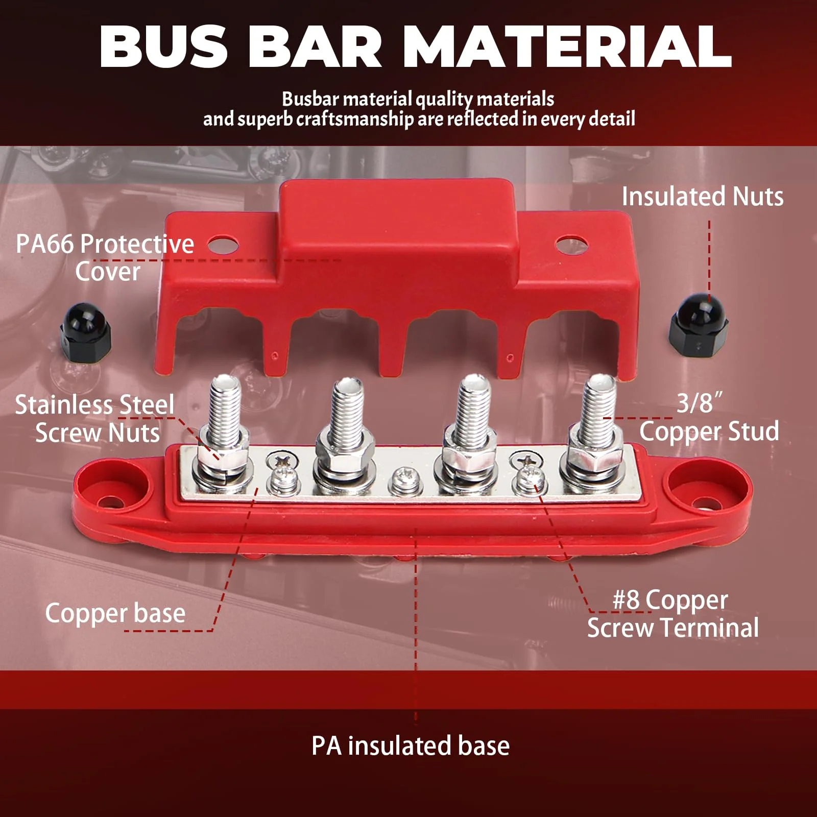 Power Distributor Busbar Block, 12V-48V DC, 250A, 4M8 Terminal Bolts, Pack of 2, Black/Red (A-Black and Red) A-Black and Red - Image 6