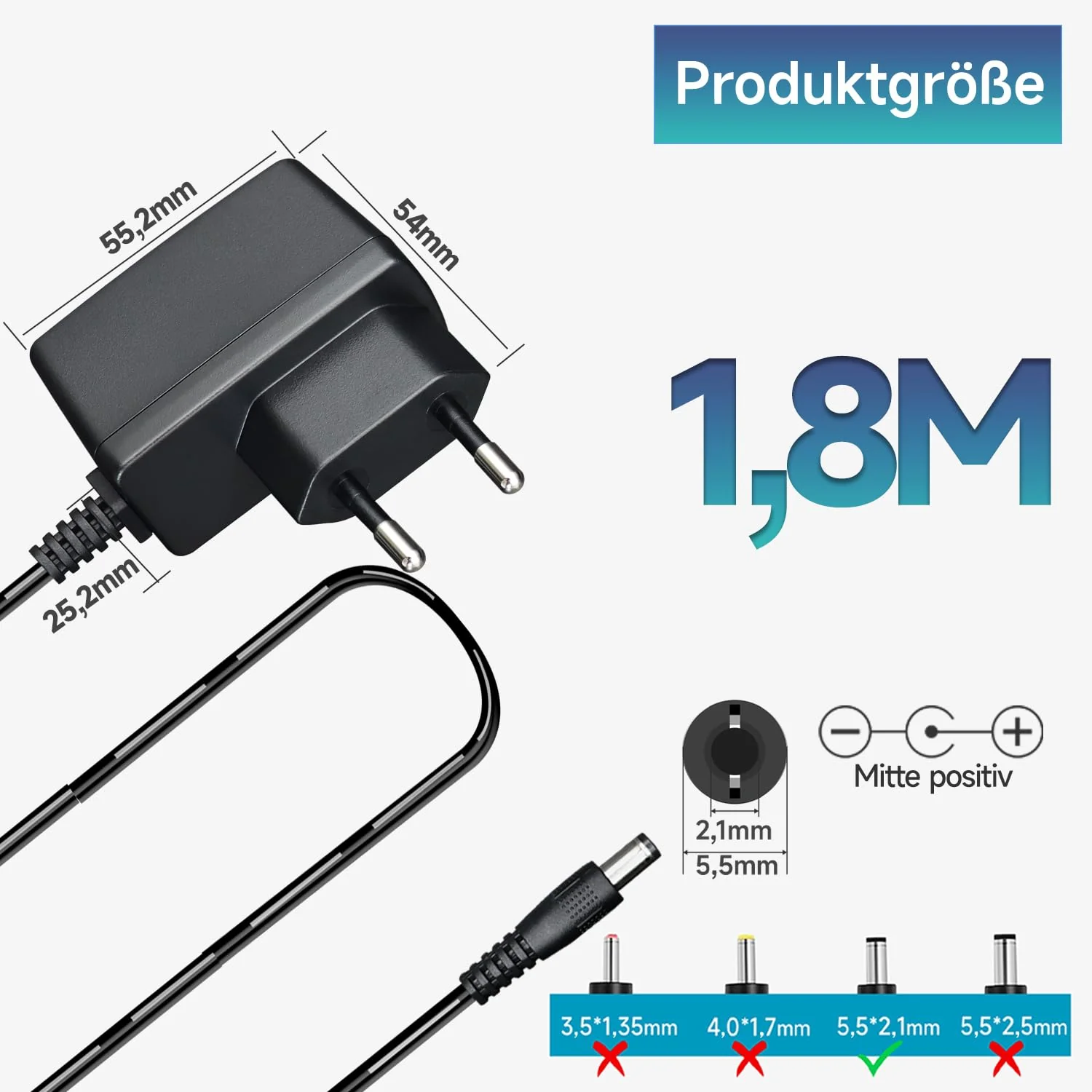 Power Supply Adapter 9V 0.5A 4.5W 1.8M AC DC Switching Adapter (Input 100-240V, Output 9V 0.5A) DC 9V 5.5x2.1mm Wall Mount Transformer Plug 9V0,5A - Image 5