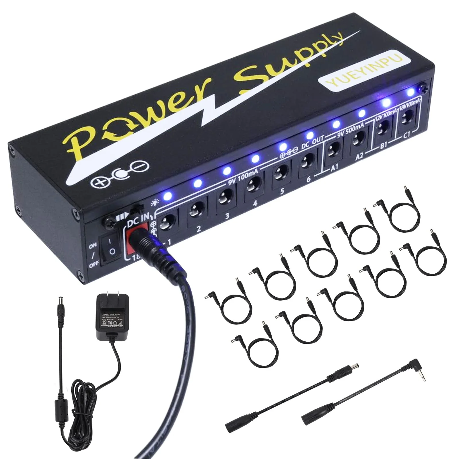 Power Supply for Guitar Effect Pedals 10 Isolated DC Output 9V/12V/18V for Effect Pedal with Separate Short-Circuit Protection
