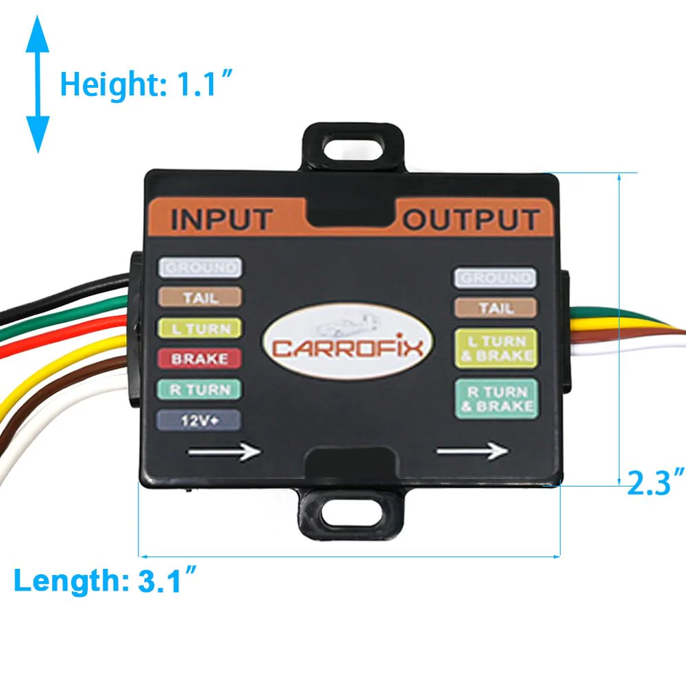 Powered 3-to-2-Wire Trailer Tail Light Converter with 1.5ft Leads and 4.8ft 4-Way Wiring Harness Connector - LED Compatible - Image 7
