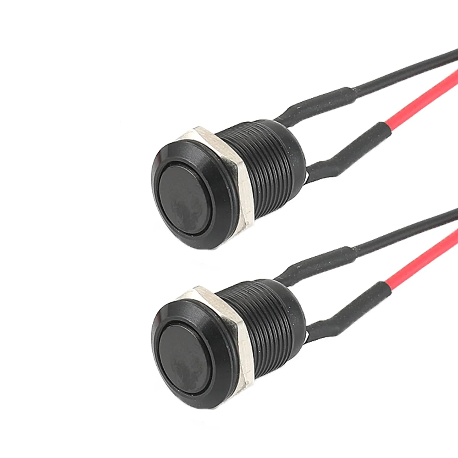 Powice 2 x 12 mm Waterproof Switch, 12 V Waterproof Momentary Reset Switch, Push Button 6A/6V/12V/24V/125V/250V, Suitable for Horns, Car Bells, Cars etc. with Wire (Flat Head)