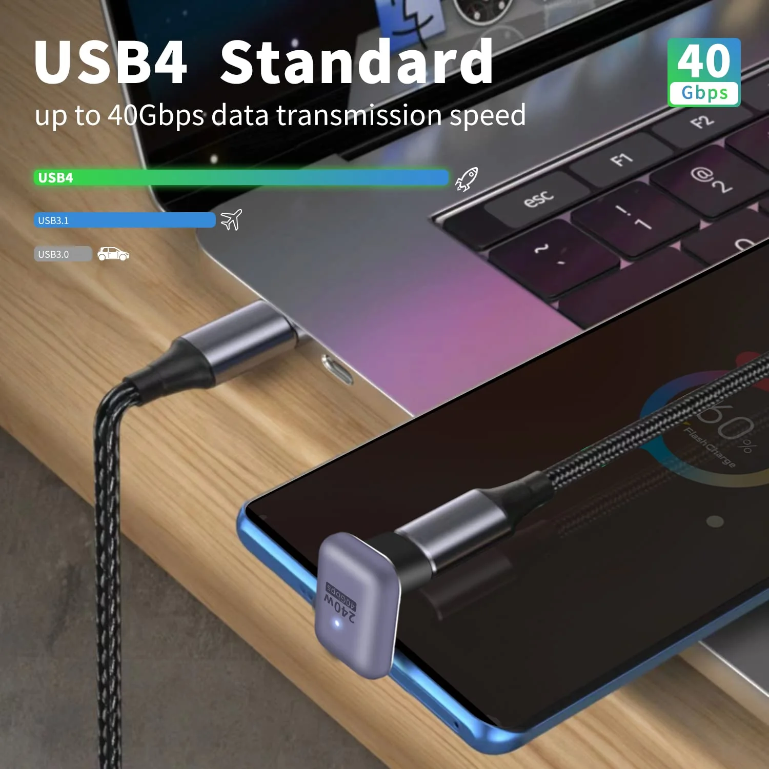 Poyiccot 180 Degree USB C Adapter 240W, 2Pack U Shape USB C Adapter 40Gbps, USB C 180 Degree Angled USB C Extender Connector Support 8k Video Audio Display for Laptop, MacBook, Thunderbolt 4/3 USB C 180 Degree Adapter 240W - Image 2