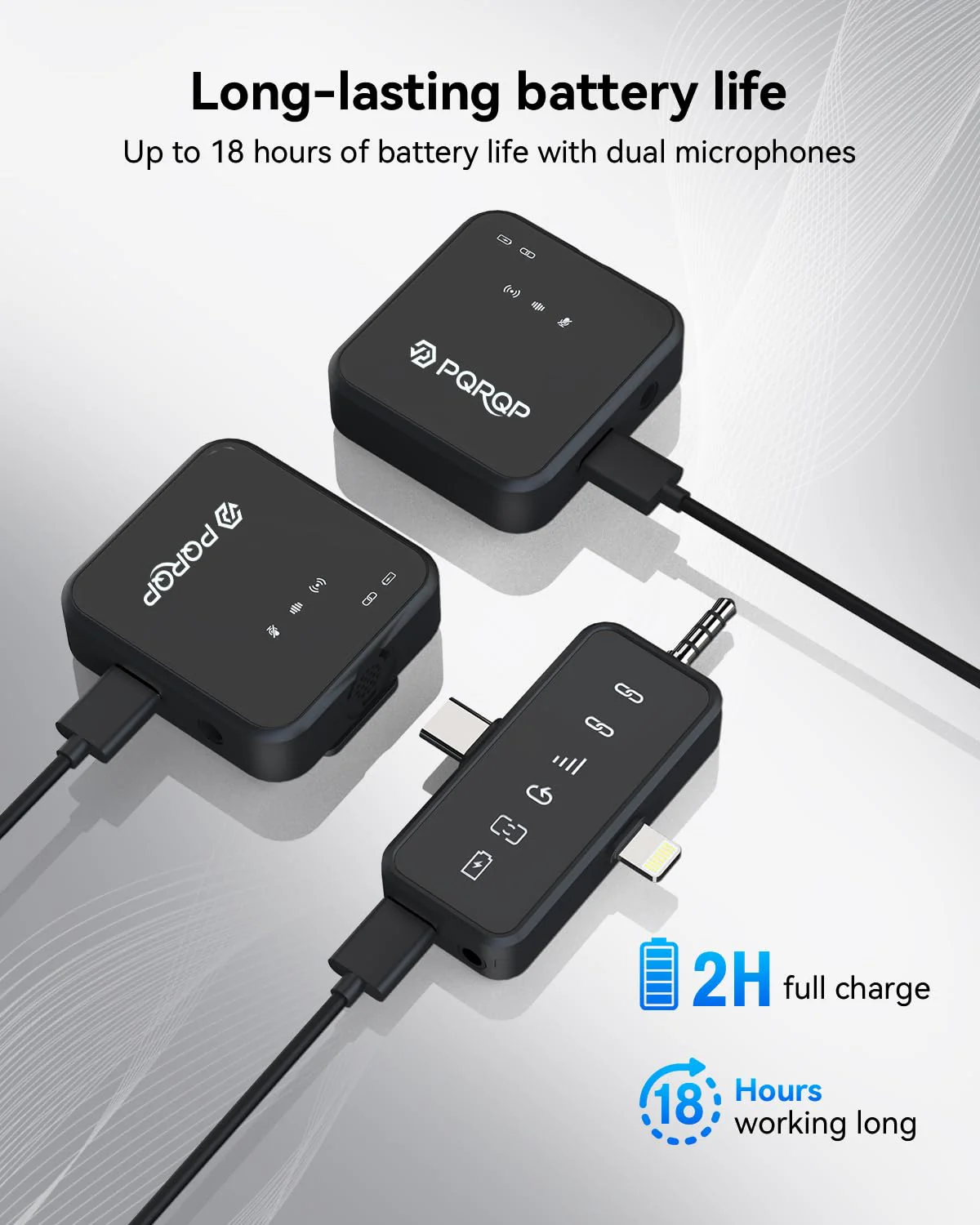 PQRQP 3 in 1 Microphone for iPhone/Android/Camera, Wireless Microphones, 328ft Transmission, 18H Battery Life, Mini Microphone for Record Interview, Vlogs, YouTube, Tiktok, Preamps Ebony Black - Image 4