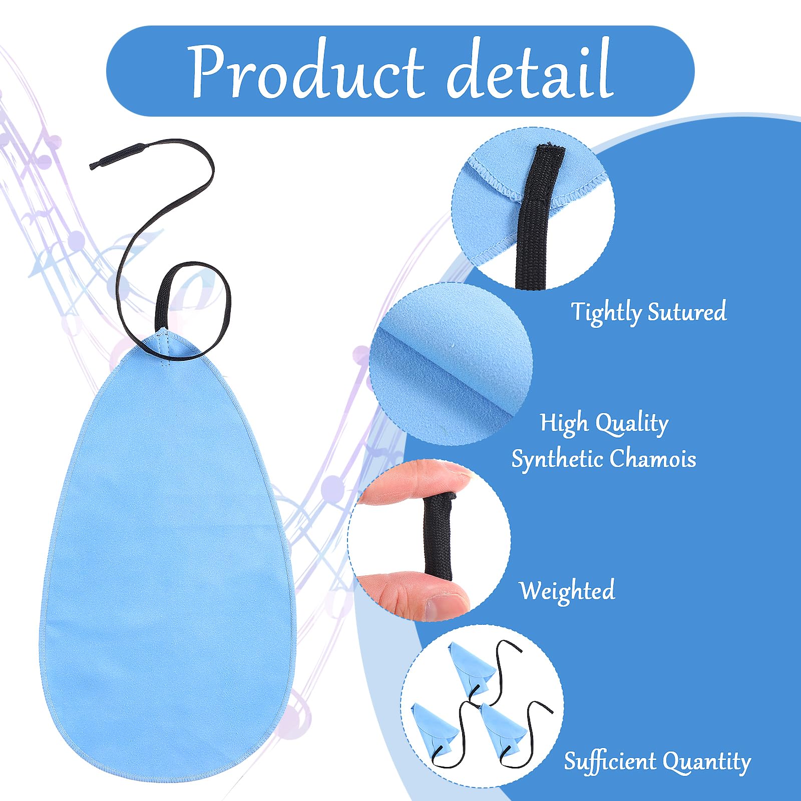 Prasacco 3 Pcs Clarinet Swab Cloth Clarinet Cleaning Cloth for Inside Tube Clarinet Cleaning Kit Clarinet Accessories Cleaning Swab Suitable for Clarinet Piccolo Flute Saxophone (Blue) - Image 3