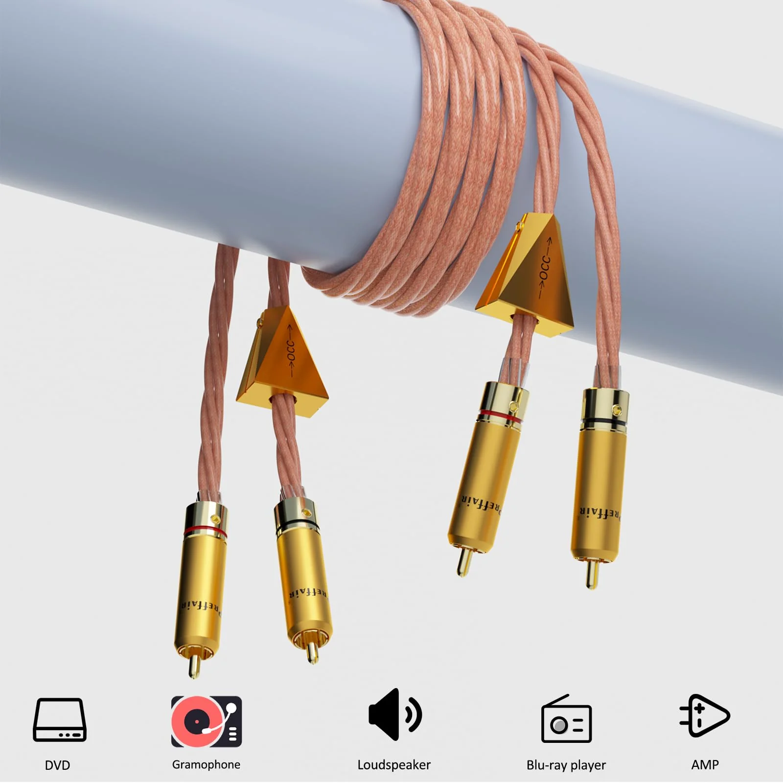 Preffair X461 1 Pair OCC Cables 15AWG 4 x 1.5mm2 RCA Audio Cable with Gold Plated RCA Connectors for Speaker, Subwoofer, Turntable, AMP, DAC (1.5M/4.9FT, X461R1786G) - Image 2