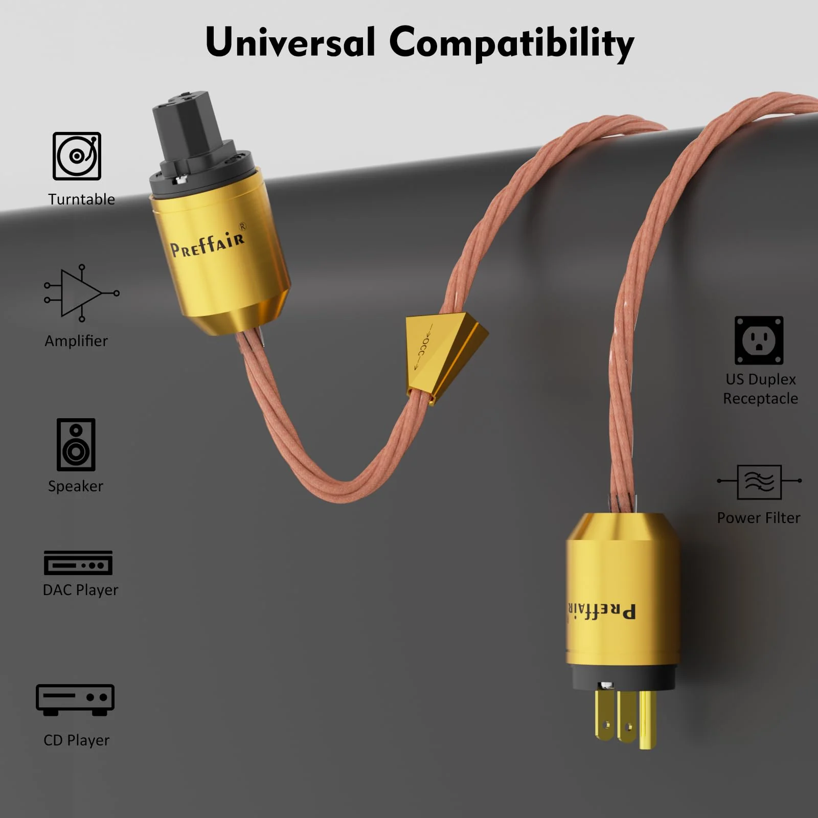 Preffair X461 OCC 5N Copper AC Power Cables 15AWG/4 x 1.5mm2 Wires with Gold Plated US-C15 IEC320 Power Connectors for Audiophile Subwoofer, Turntable, AMP, DAC (1.5M/4.9FT, X461P102G) - Image 8