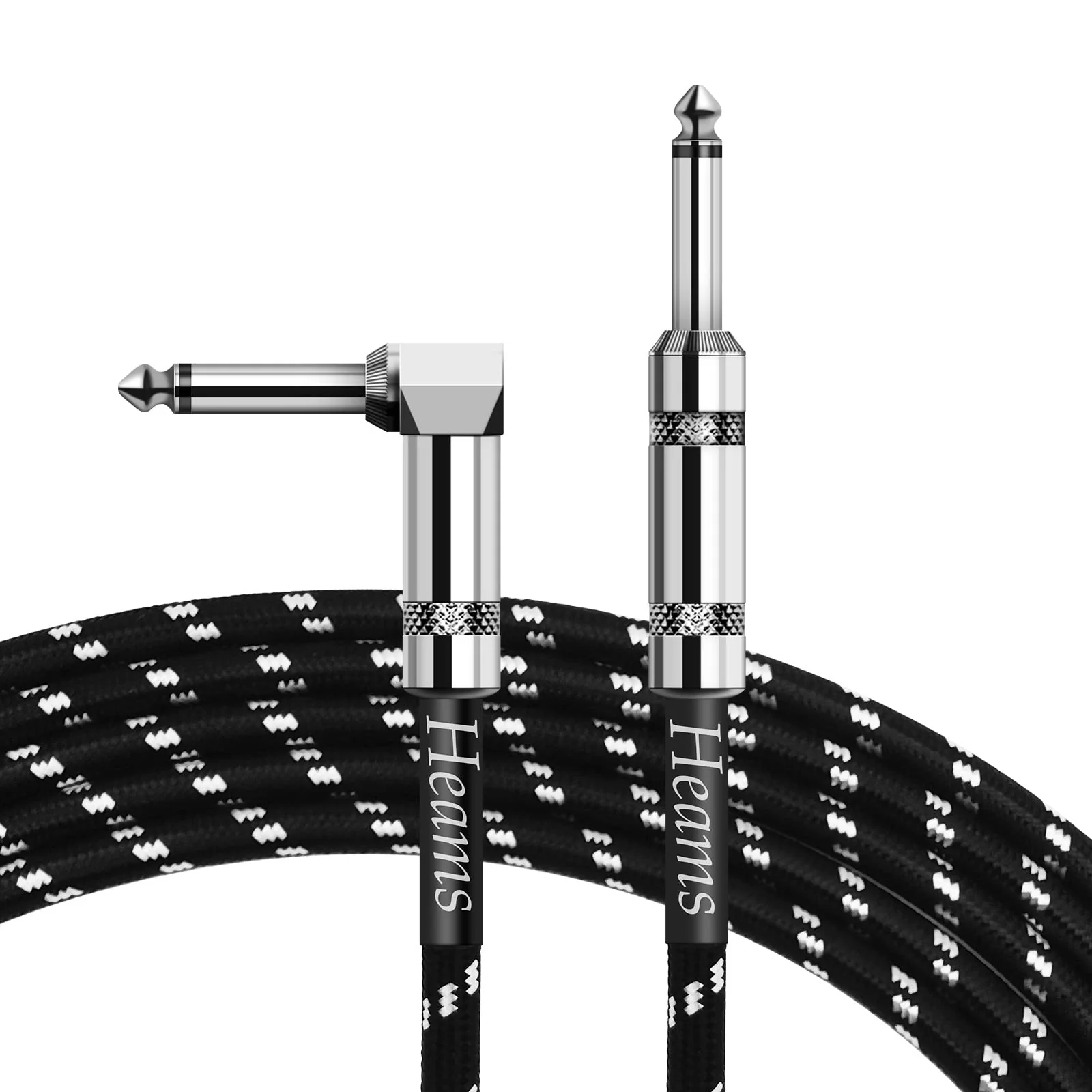 Premium 10 FT Guitar Cable, 1/4 Inch Instrument cable- Noise Free and Long-lasting Guitar Chord- AMP Cord for Bass, Electric Guitar, Electric Mandolin, Right Angle 10FT Right Angle to Straight Angle Black White