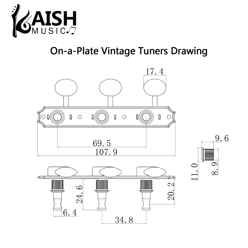 Premium 3-per-side On-a-Plate 3x3 Vintage Guitar Tuners Tuning Machines Tuning Keys for Gibson/Epi LP JR Ivory Plastic Oval Button Aged Relic Nickel - Image 2