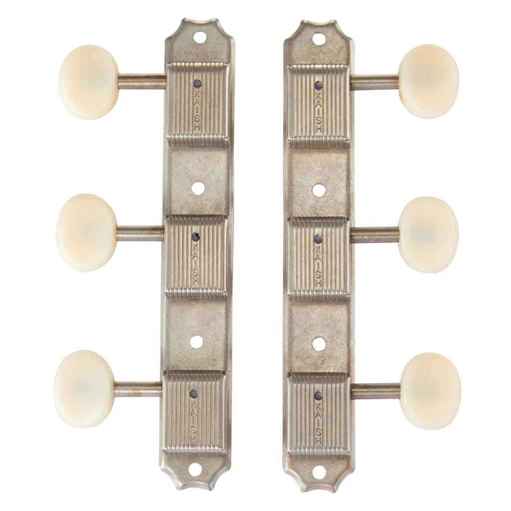 Premium 3-per-side On-a-Plate 3x3 Vintage Guitar Tuners Tuning Machines Tuning Keys for Gibson/Epi LP JR Ivory Plastic Oval Button Aged Relic Nickel - Image 3