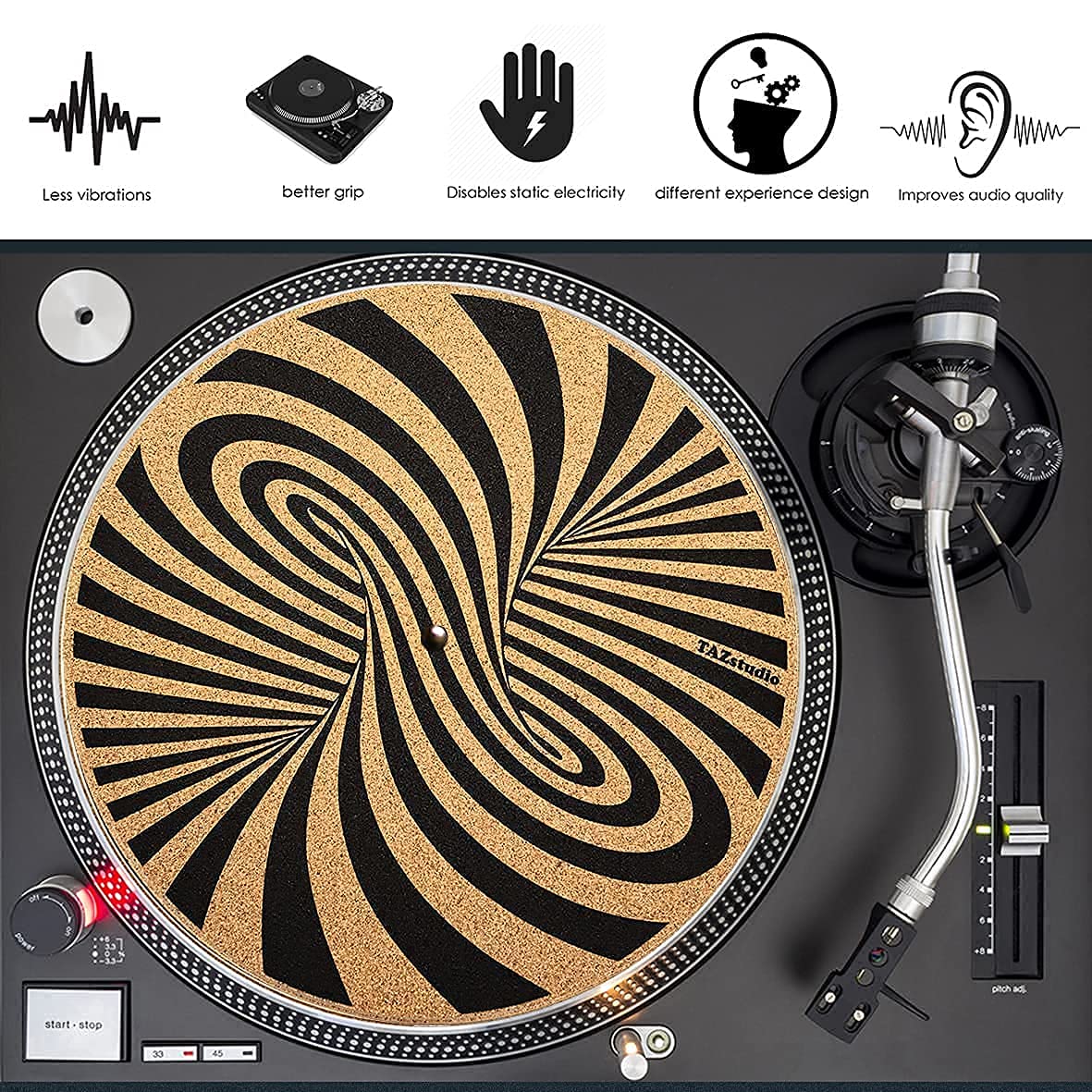 Premium slipmat - Cork Turntable Mat for Better Sound Support on Vinyl LP Record Player - Cork mat Original Geometric Design Psychedelic Geometric Spiral Art [4mm Thickness]-m7 m7-Geometric spiral - Image 7