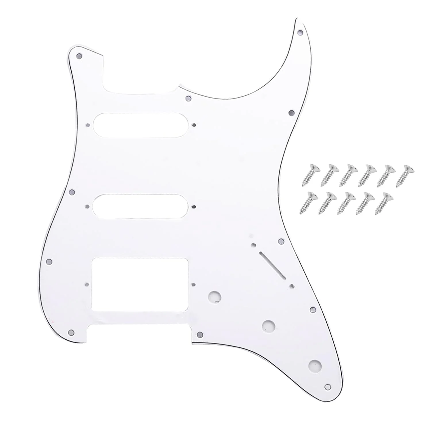 Pro 11-Hole Round Corner HSS Guitar Strat Pickguard for USA/Mexican Stratocaster 4-screw Humbucking Mounting Open Pickup, White-Black, 3ply. White-Black-3ply