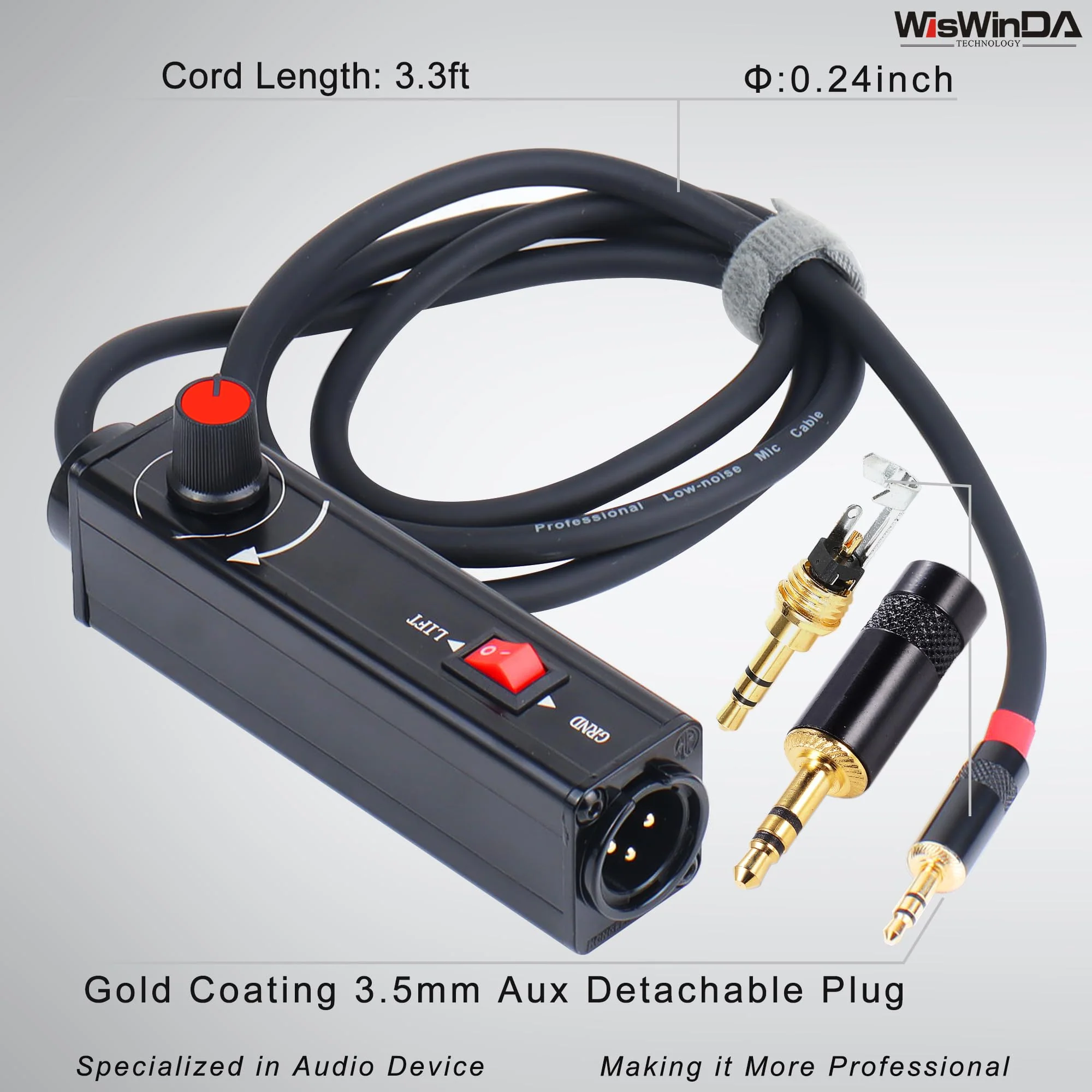 Pro101A AUX to XLR Isolation Box with Volume Controller and Ground Lift Switch Build-in Cord Length 3.3ft with Detachable 3.5mm Aux Gold Coating Plug (Pro 101A Aux-XLR) Pro 101A Aux-XLR - Image 5