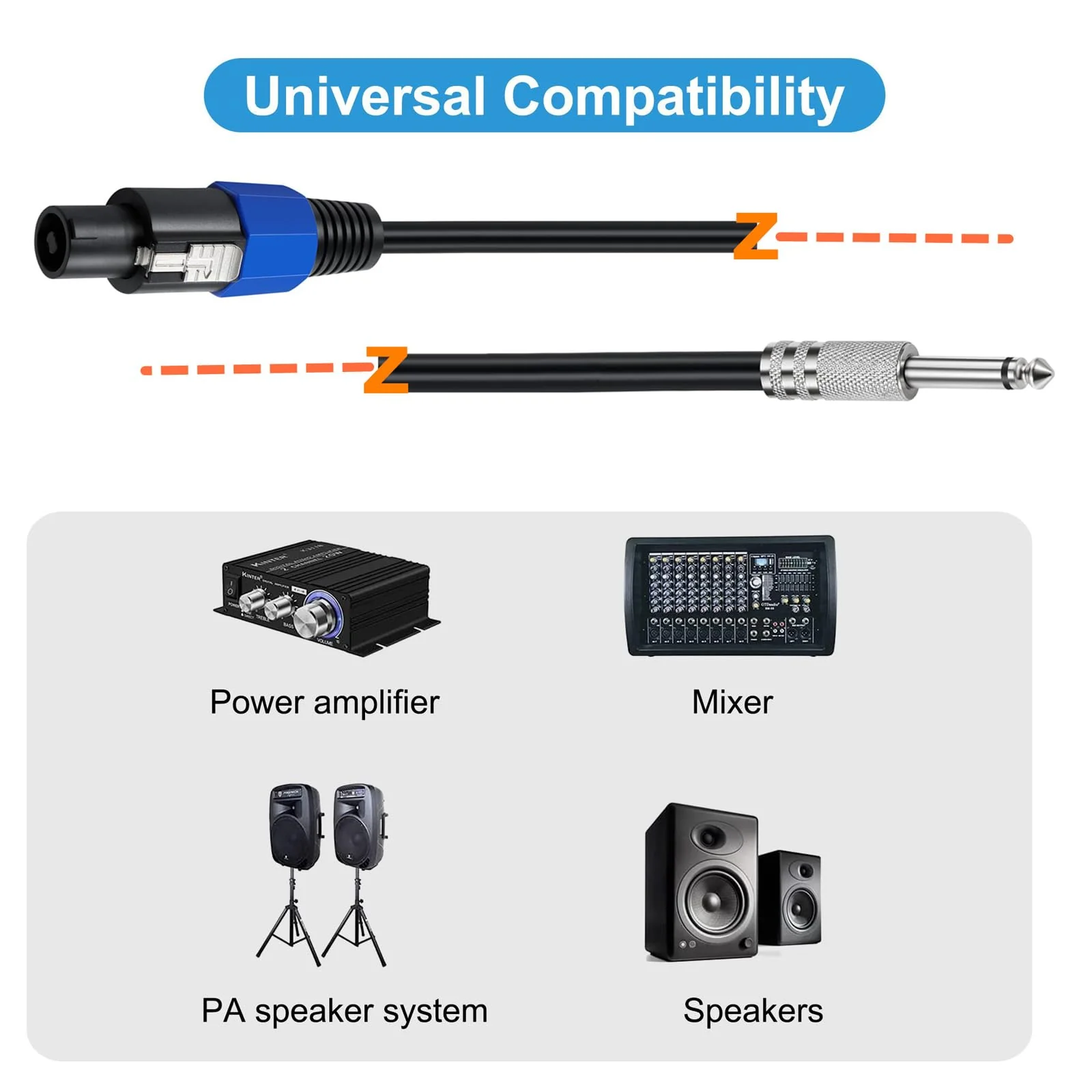 Professional 12 Gauge Male to 1/4'' Male Audio Cord, Speakon to 1/4'' Speaker Cable DJ Speaker Cable with Twist Lock Connection Extension Wiring(6FT/1 Pack) - Image 5