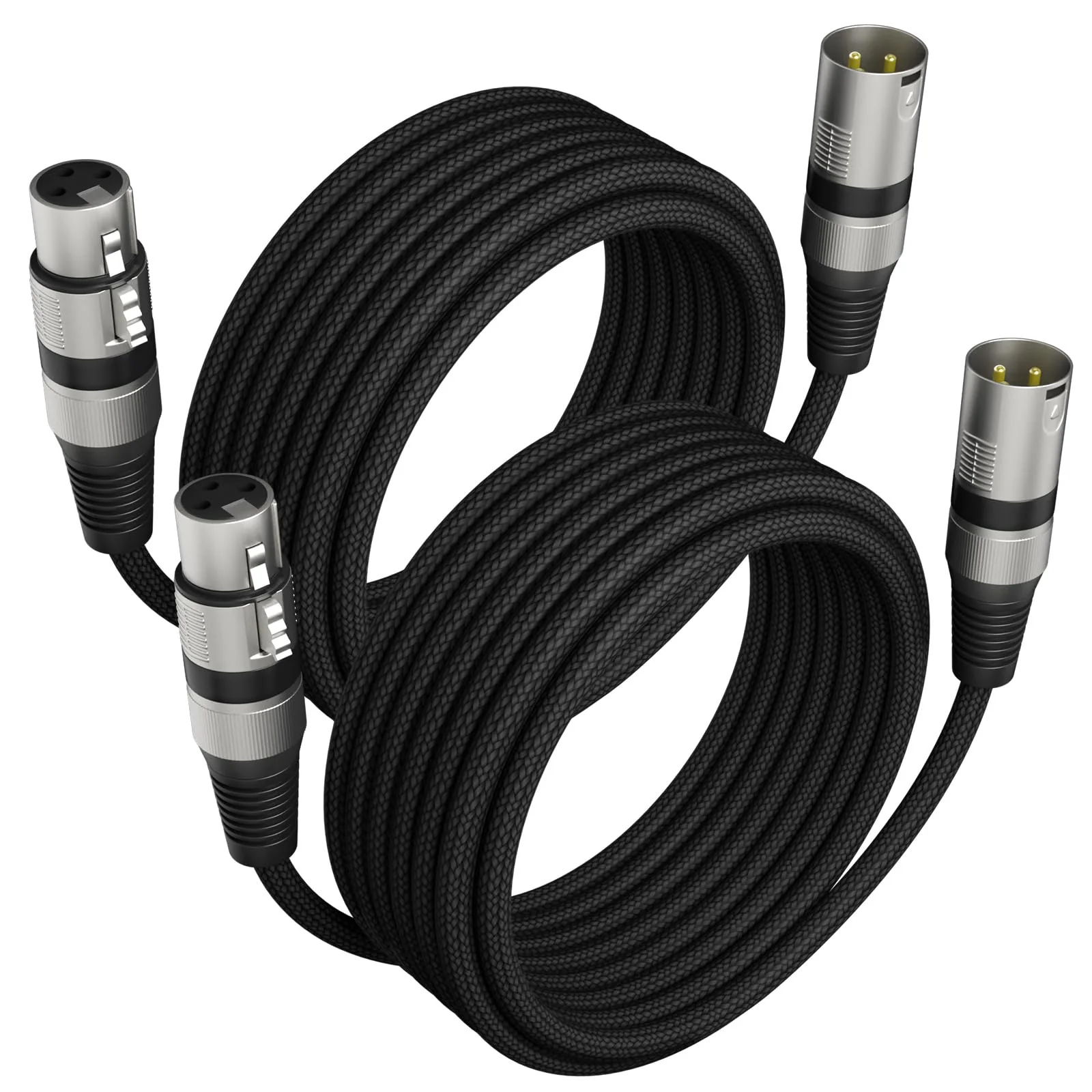 Professional 2 Pack 25FT XLR Cables, Noise Free and Long-Lasting Braided XLR Microphone Cable, All Copper Conductors Balanced Male to Female Mic Cable for Studio Monitor, Mixer, DMX, Black